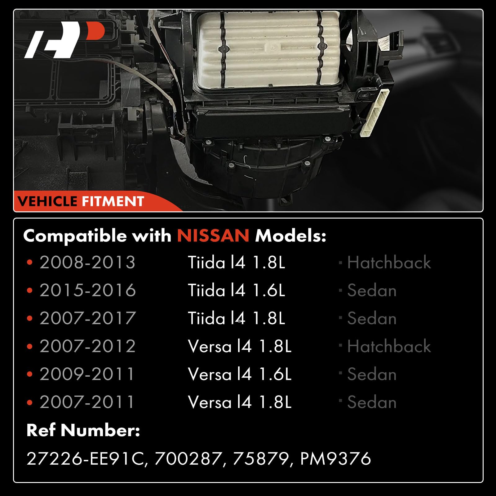 A-Premium HVAC Heater Blower Motor Assembly Compatible with Nissan Vehicles - Versa 2007 2008 2009 2010 2011 - Front Side, Repla