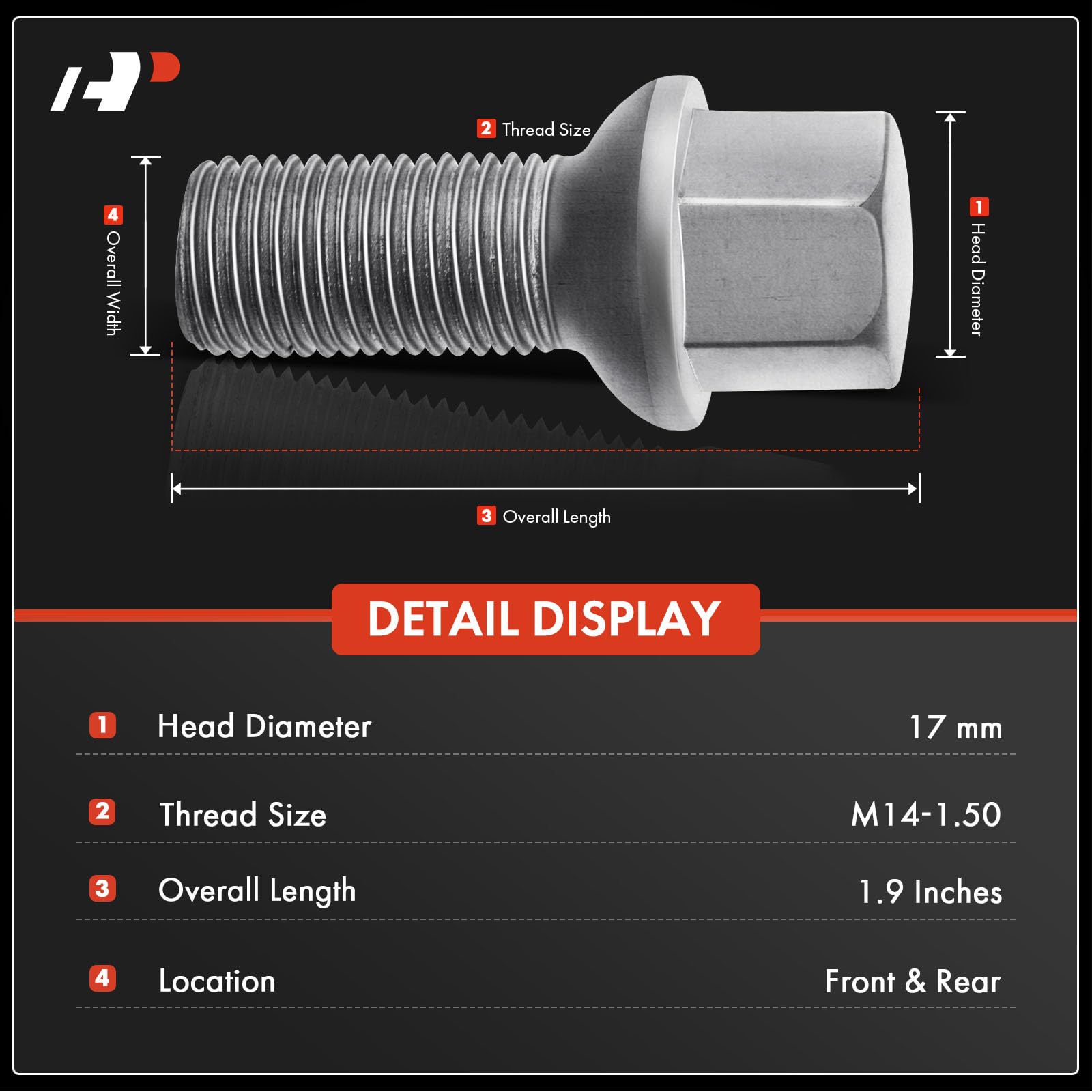 A-Premium M14-1.50 Wheel Studs Compatible With Mercedes-Benz C230 C250 C280 C300 C350 C350E C400 C63 Amg E200 E250 E300 Front An