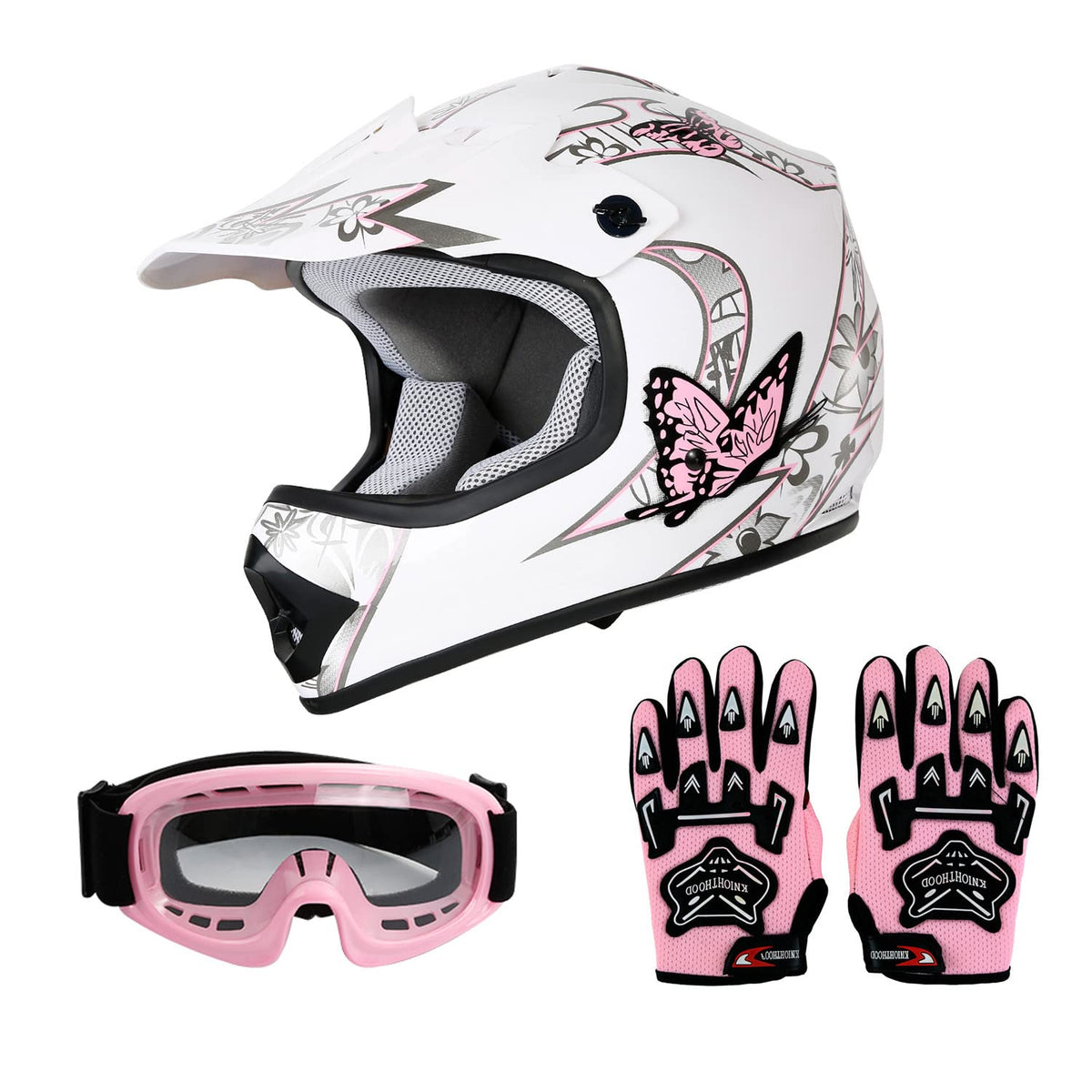 Slmoto Dot Youth Kids Helmet Motocross Offroad Street Helmet Motorcycle Helmet Dirt Bike Motocross Atv Pink Butterfly Design Hel