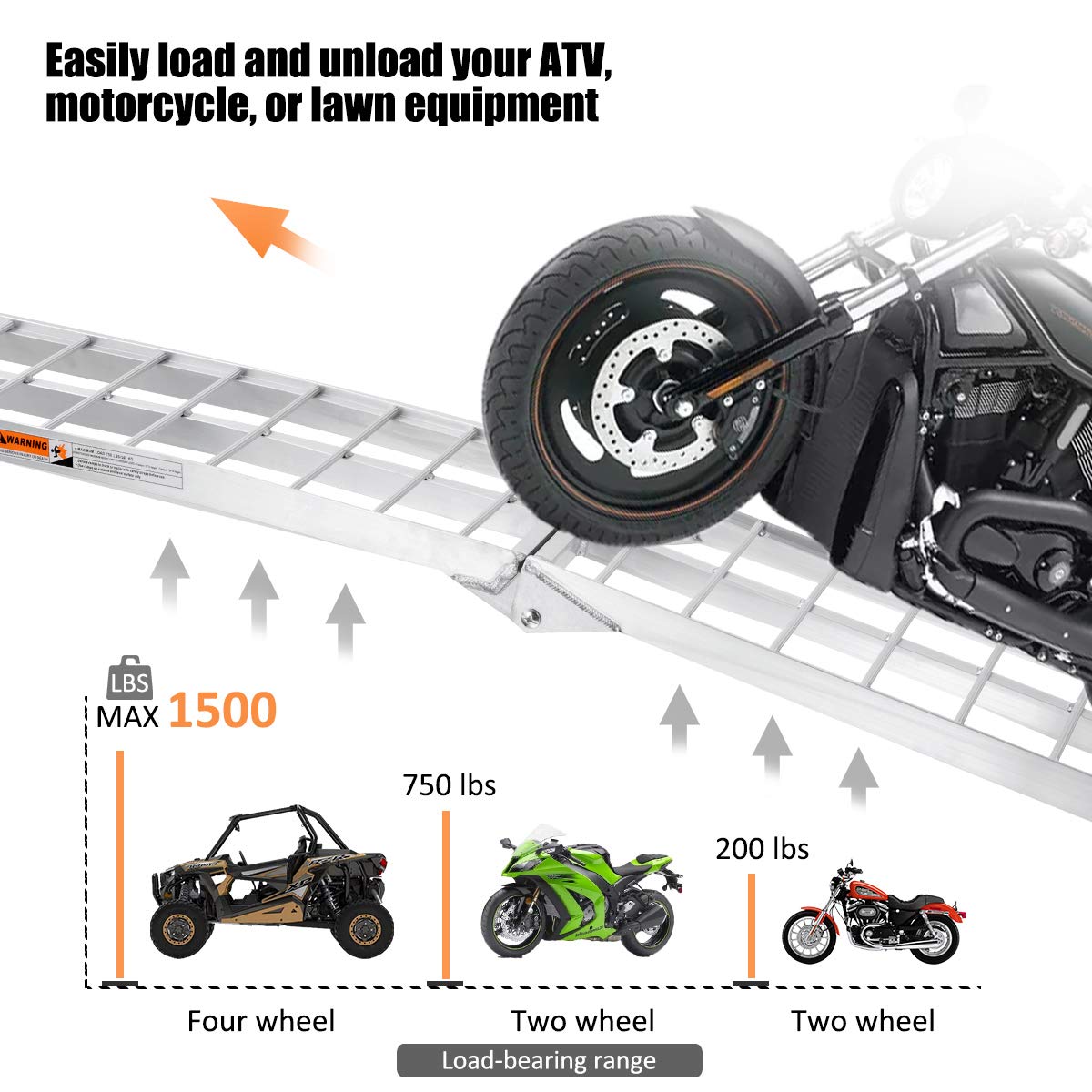 Vendav Atv Ramps Aluminum Folding Loading Ramps 1500Lbs Capacity 7.5Ft,2Pc Lightweight Portable Ramps Truck Ramps Motorcycle Ramps 4 Wheeler Ramps For Pickup Trucks,Trailer,Lawn Mower,Dirt Bike.