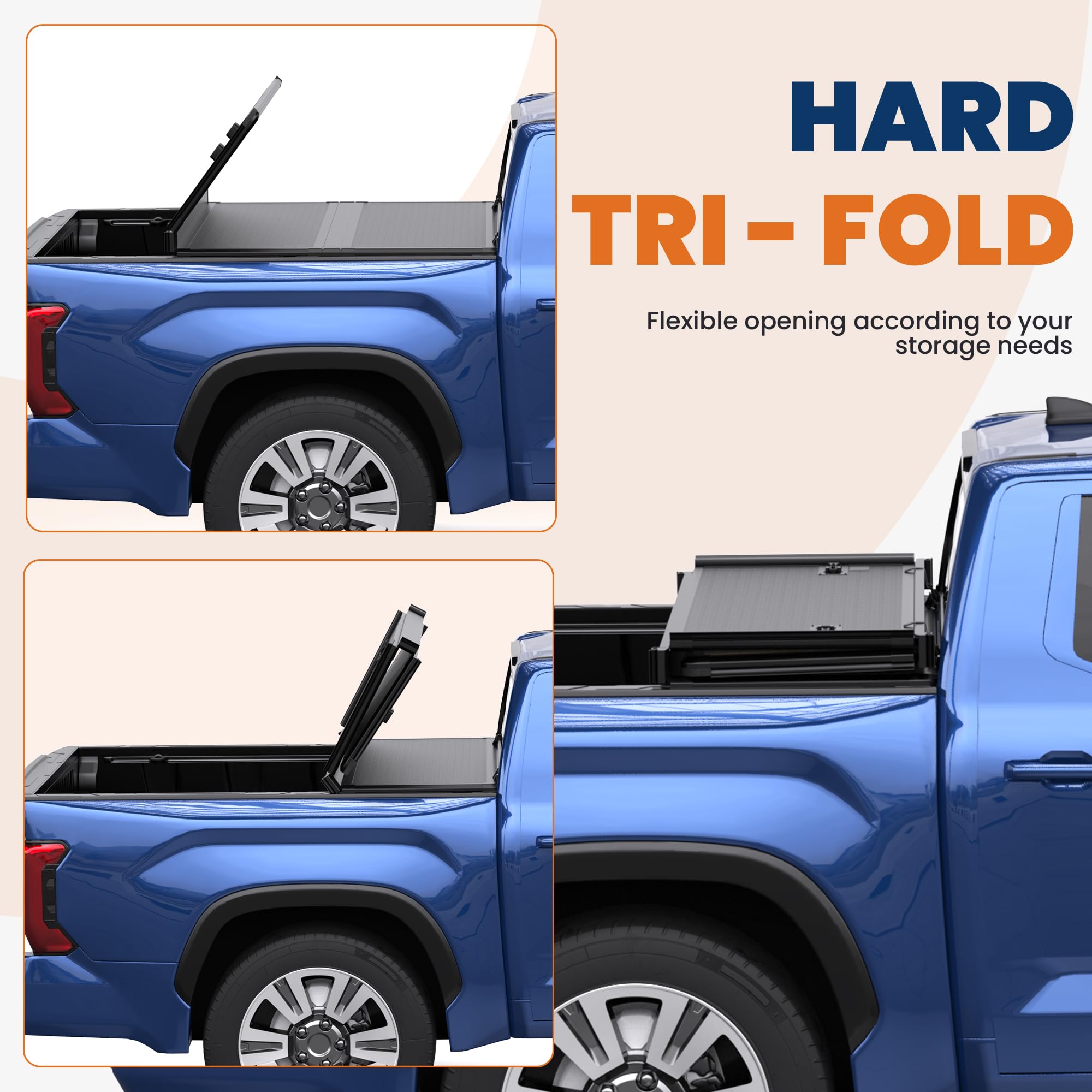 KUIPERAUTO Fiberglass Tri Hard Tonneau Cover Compatible for 2014-2021 Toyota Tundra Fleetside Truck Bed Cover - 5.5 FT Bed On To