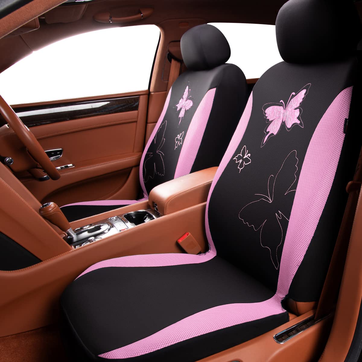 Flying Banner Butterfly Car Seat Covers Ful Set Fashion Universal Lady Woman Female Rear Bench Split Colorized (Pink, Full Set -- Lace)