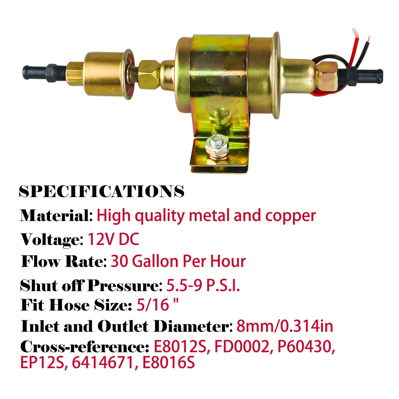 Universal Electric Fuel Pump 5-9 Psi 30Gph 12V Dc E8012S Gasoline And Diesel Fuel Pump For Carburetor Engine E8012S, Fd0002, P60