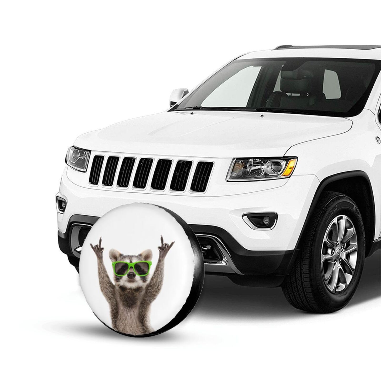Funny Raccoon in Green Sunglasses Spare Tire Cover Cute Animal Tire Wheel Covers Waterproof Weatherproof Wheel Tire Protector Ty