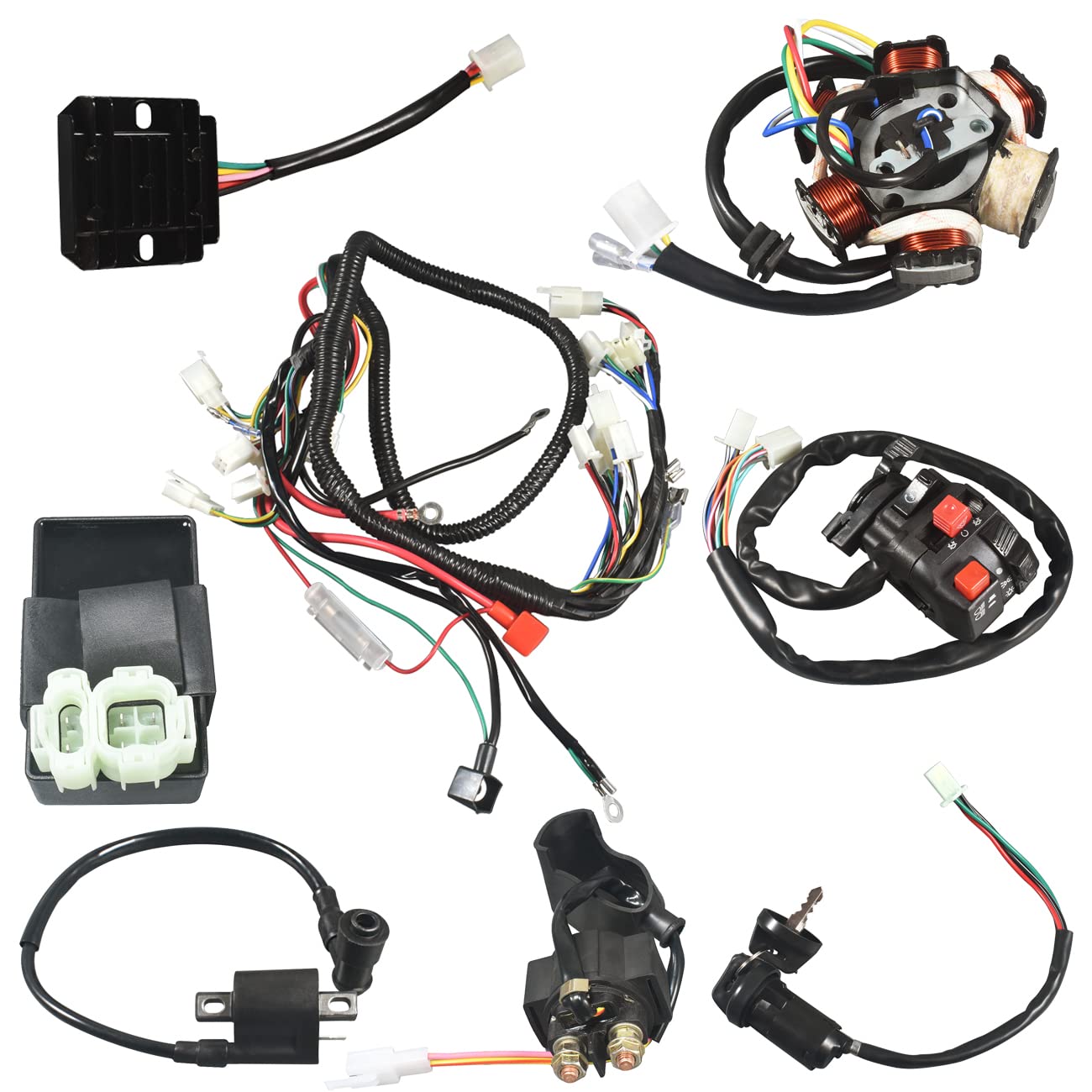 Sthus 150Cc Gy6 Wiring Harness Wire Loom Stator Cdi Switch Electrics Assembly For 4-Stroke Engine 150Cc 125Cc Go Kart Atv Scooter Buggy