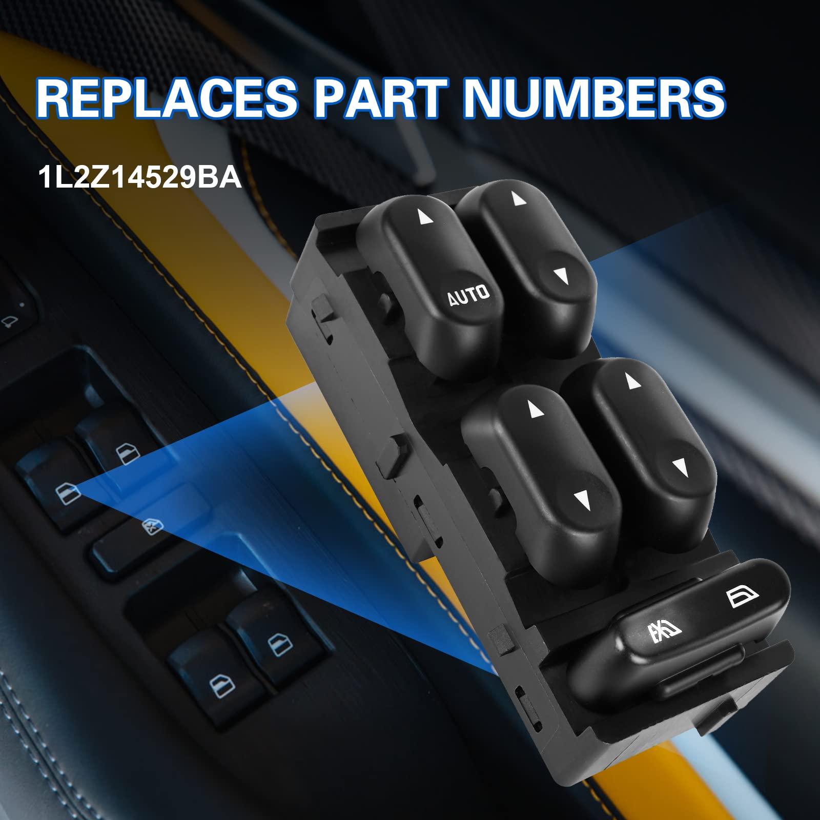 Driver Side Master Power Window Switch Replacement For Ford F250 F350 F450 F550 2002, 2003, 2004, Ford Explorer 2002, 2003, Ford Excursion & Mercury Mountaineer 2002-2005, Replace Oe 1L2Z14529Ba