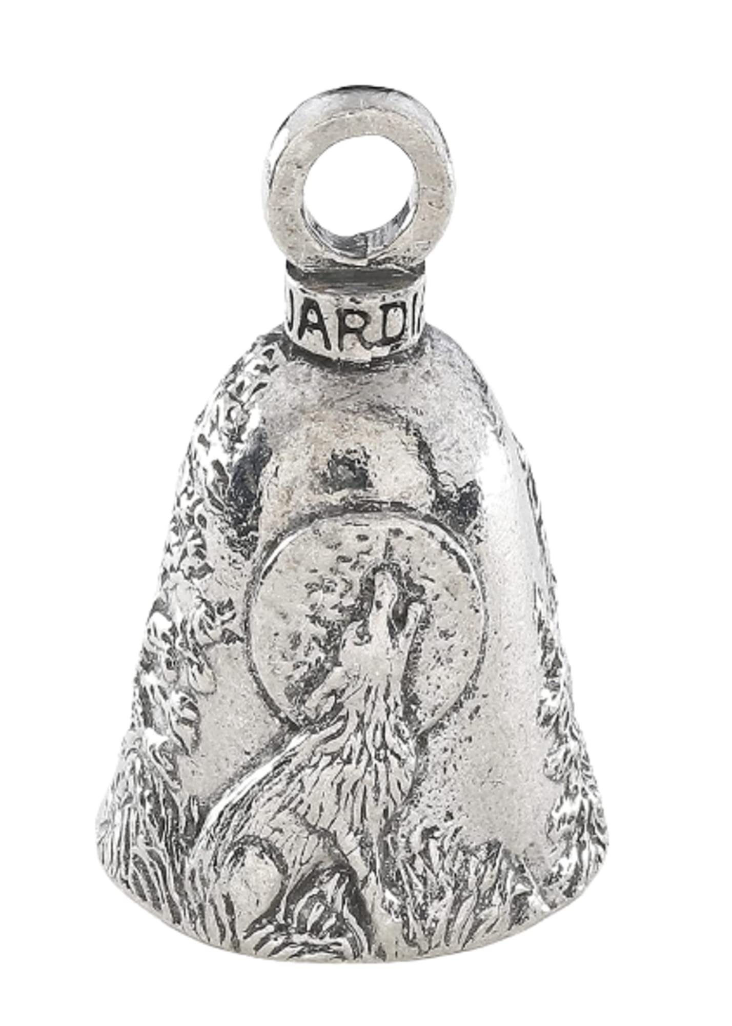 Guardian Bell Howling Wolf Good Luck Bell W/Keyring & Black Velvet Gift Bag | Motorcycle Bell | Lead-Free Pewter | Made In Usa