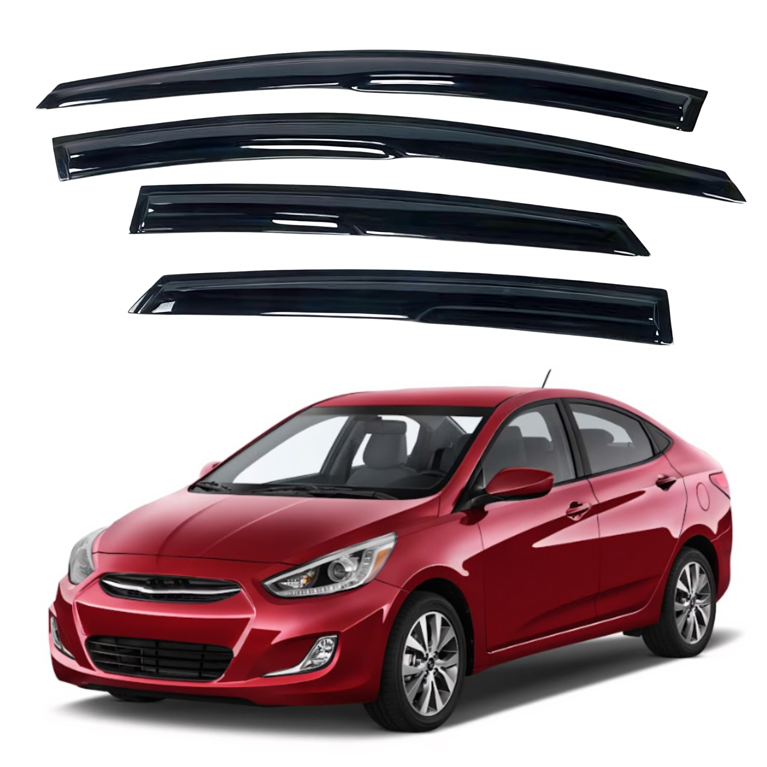 Ig Window Visor For Hyundai Accent Sedan 2012-2017, Rain Guard Tape-On Extra Durable Sun Wind Side Vent Window Deflector Mugen S