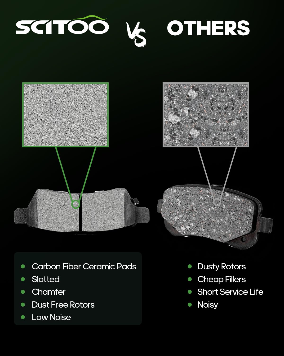 Scitoo Ceramic Brake Pad Front Rear Set Fit For 2005-2018 For Nissan Frontier, 2005-2015 For Nissan Xterra, 2009-2012 For Suzuki