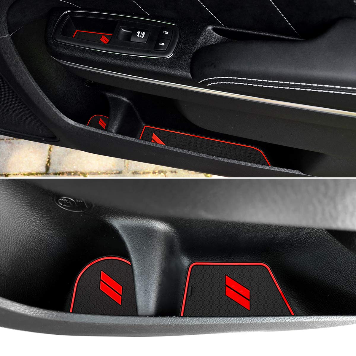 Auovo Anti-Dust Mats for Charger 2015-2023, Rubber Cup Holder Liners, 24pcs Set, Red