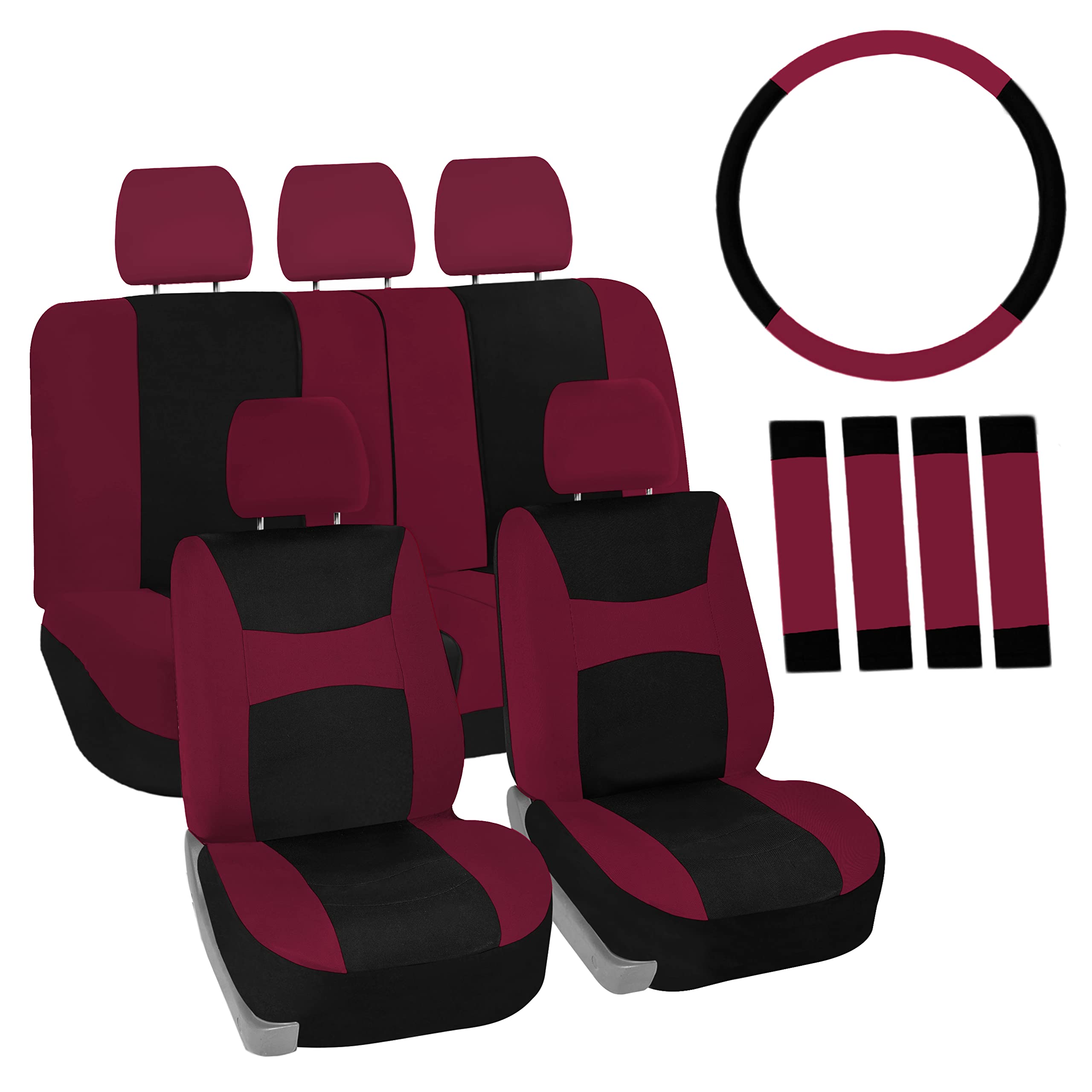 FH Group Car Seat Covers Full Set Cloth,Universal Fit combo,Washable Automotive Seat Covers,Low Back Front Seat Covers,Airbag Co