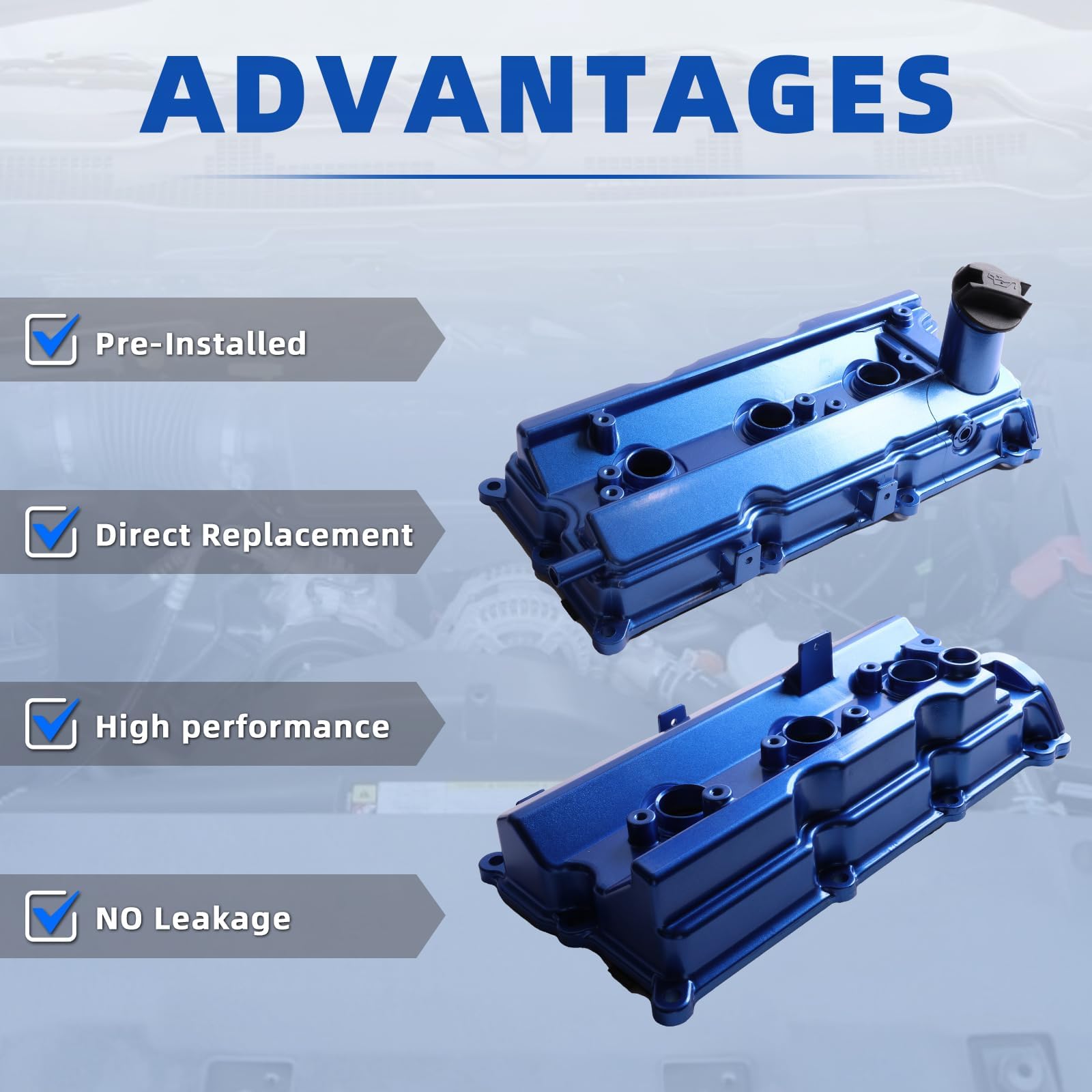 MITZONE Aluminum Valve Covers for Nissan 350Z/Infiniti FX35/G35/M35, 3.5L, Upgrades, Blue, Model 004-253-BL, OEM Replacement