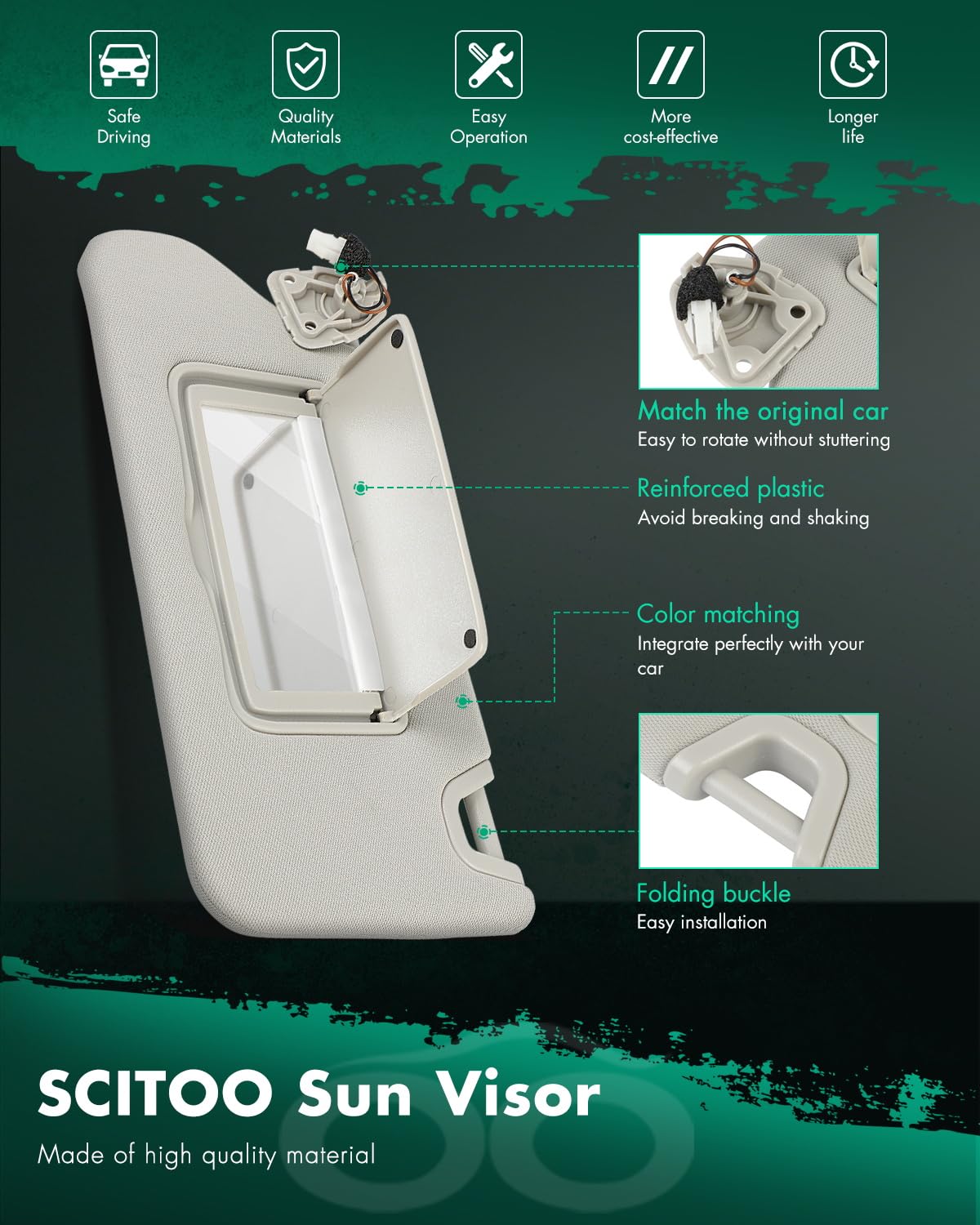 Scitoo Car Sun Visor Assbembly With Mirror Fit For 2013-2018 For Nissan For Altima Gray With Sunroof(Left Driver & Right Passeng