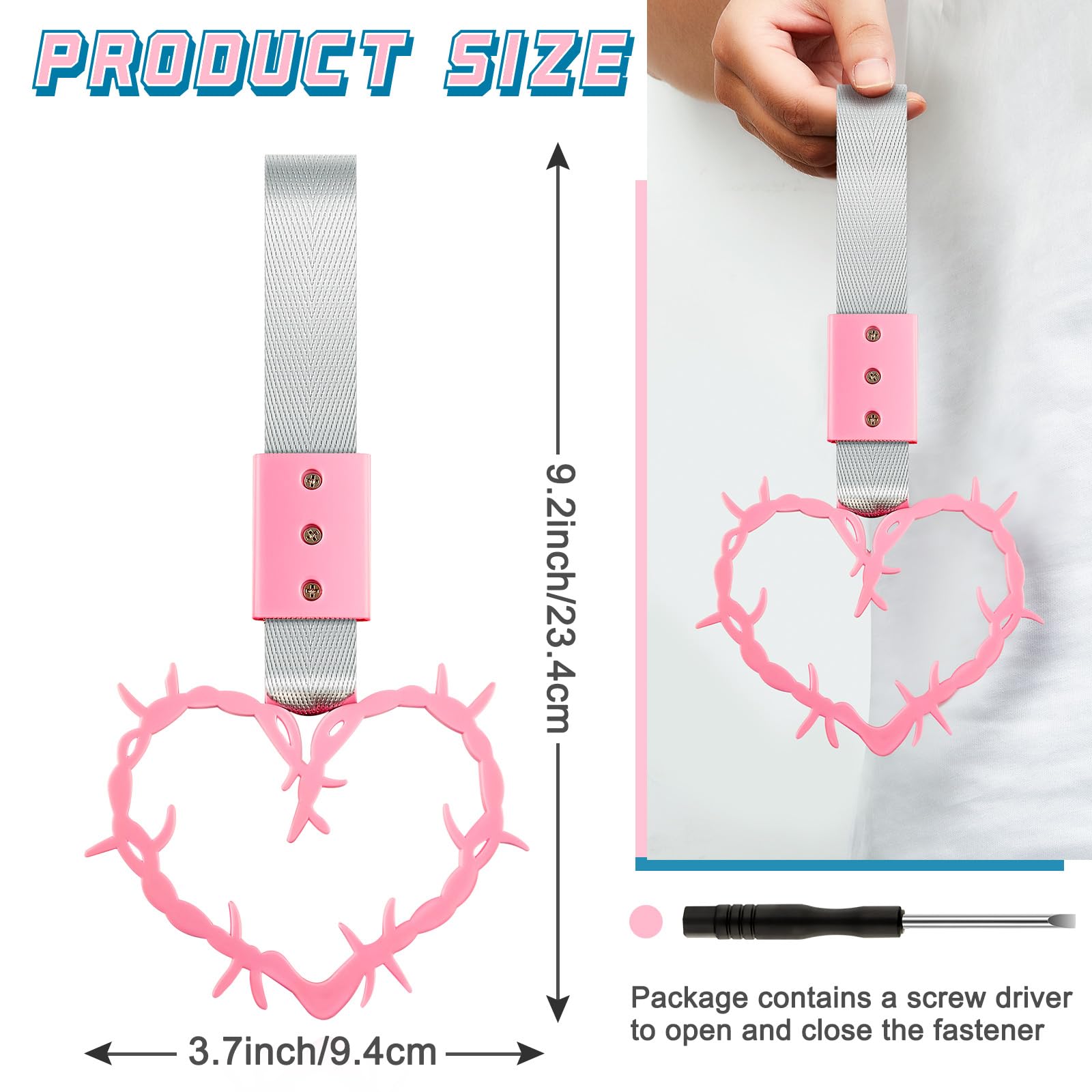Fabbay 2 Pieces Heart Handle Keychains Car Accessory Heart Hand Strap Drift Charm For Car Interior Exterior Decoration(Pink,Thor