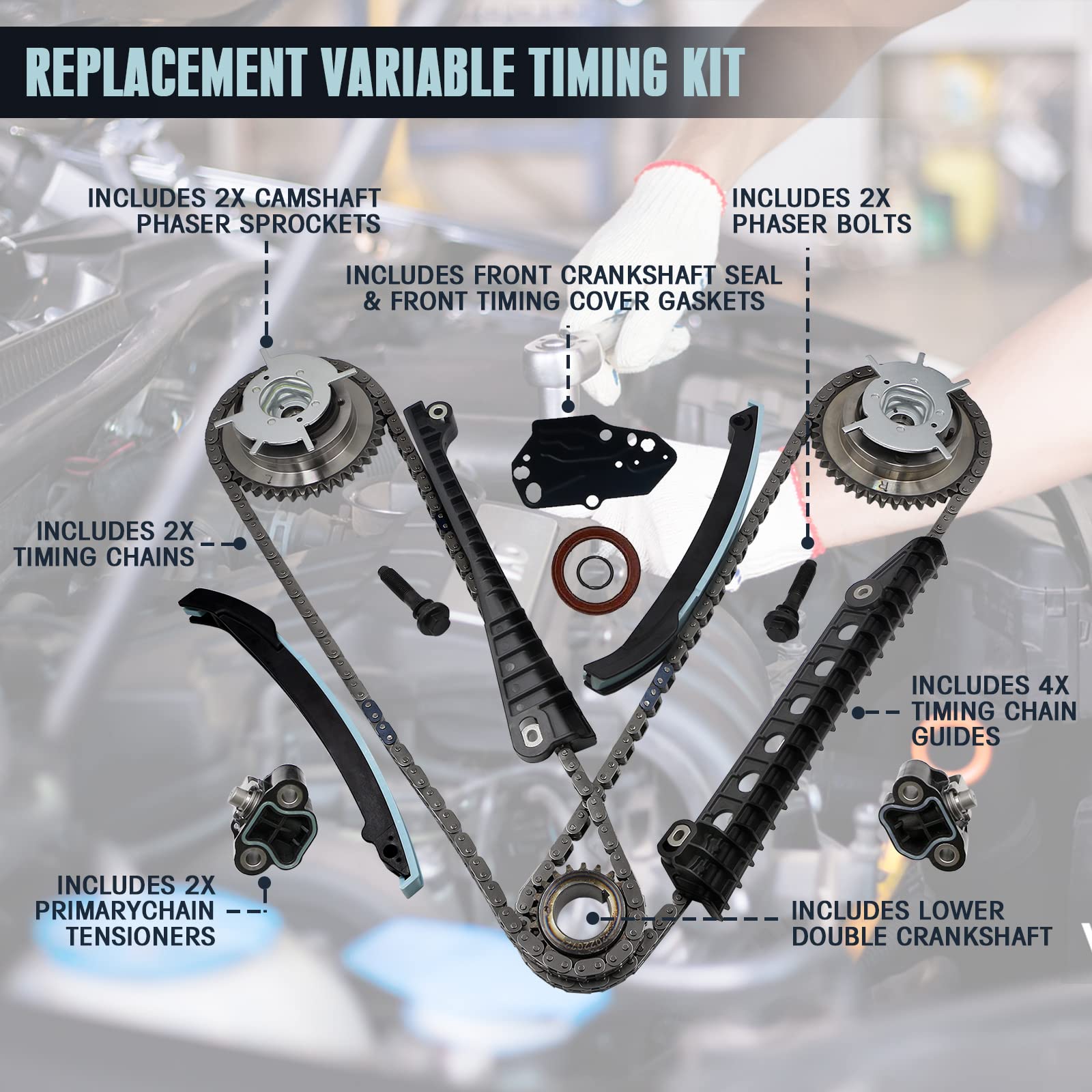 5.4 Timing Chain Kit W/Cam Phaser Timing Chain Tensioner Sprocket For 2005 Ford F150 2004-2008 2005-2010 Ford Expedition 5.4 3V