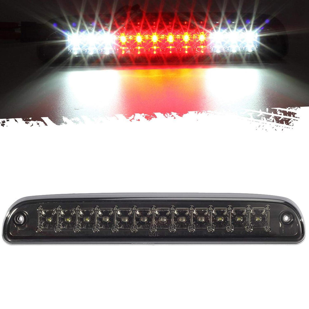 Partsam Red/White 12 Led Smoke Lens Chrome Housing Tail High Mount 3Rd Third Brake Light Cargo Lamp Waterproof Replacement For F