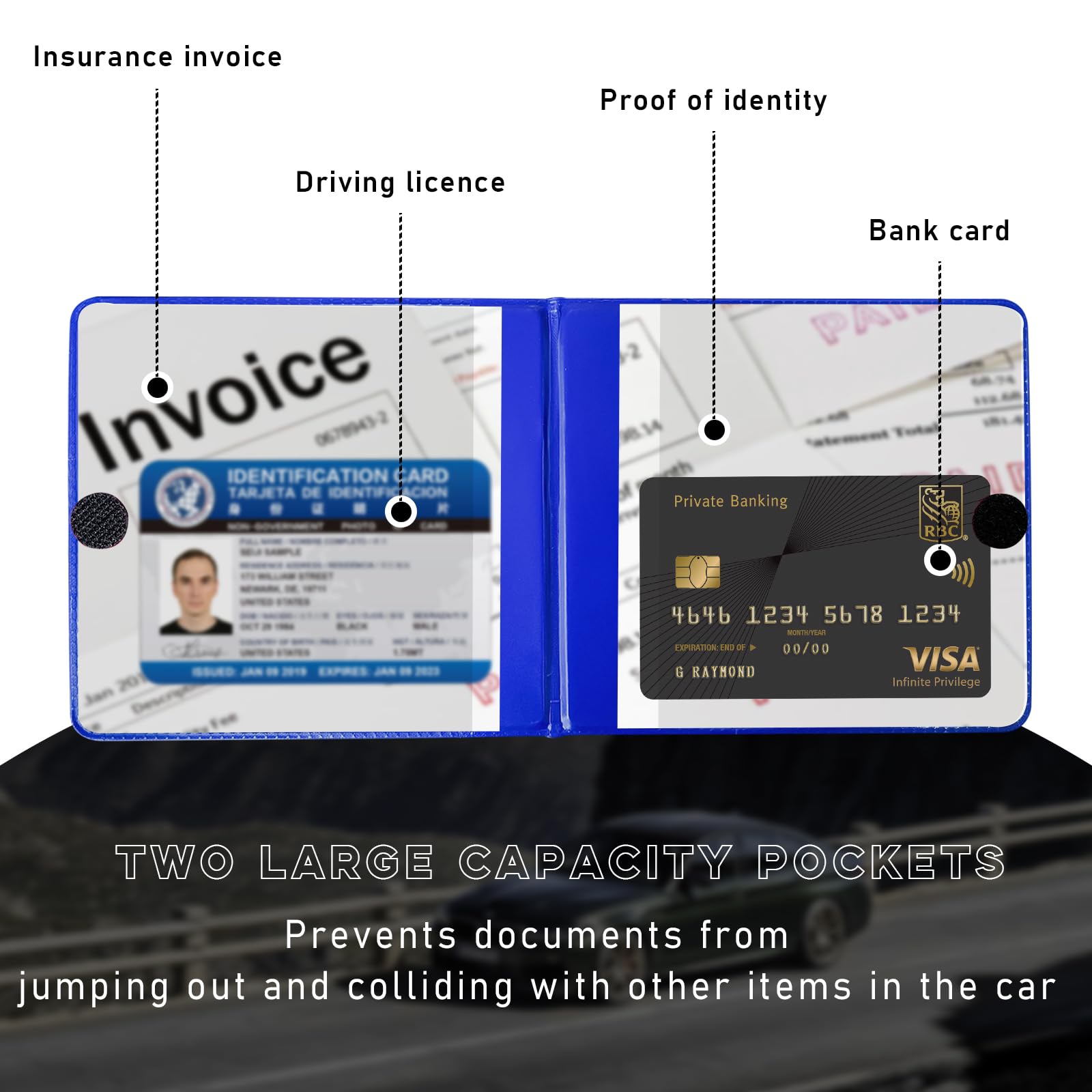 Ziciner 2PCS Car Registration and Insurance Holder, 5.2''   4.7'' Leather Auto Glove Box Organizer with Closure, Essential Car D