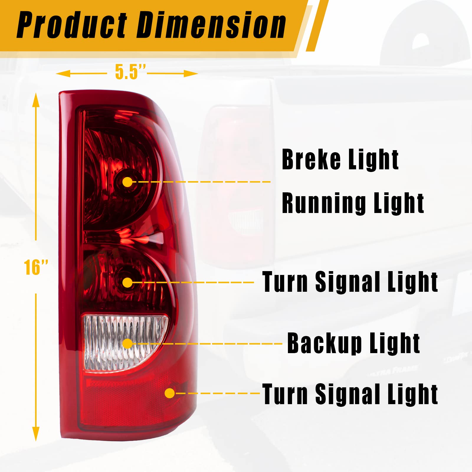 Boine Tail Light Compatible With 2003 2004 2005 2006 Chevy Silverado 1500 2500 3500 Driver and Passenger Side Rear Light Brake L
