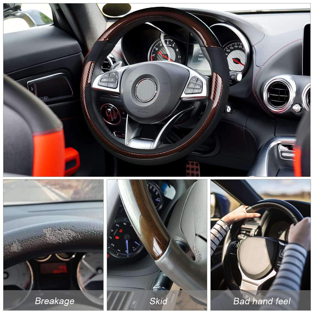 Universal Steering Wheel Cover - Microfiber Leather, 15 Inch, Anti-Slip, Breathable, Odorless Car Steering Wheel Protector, Suv