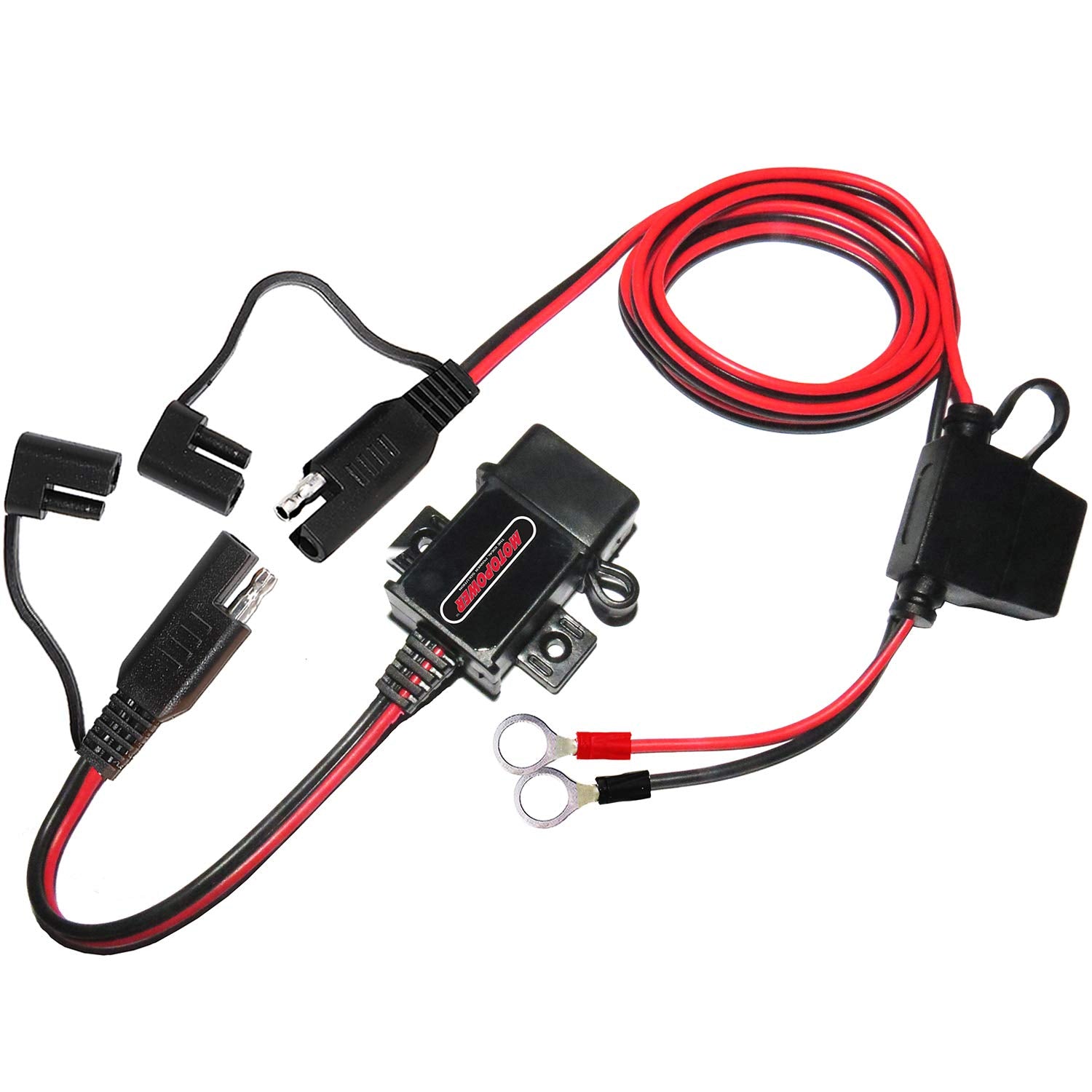 MOTOPOWER MP0609AA 31Amp Motorcycle USB Port Kit SAE to USB Adapter cable with SAE cap