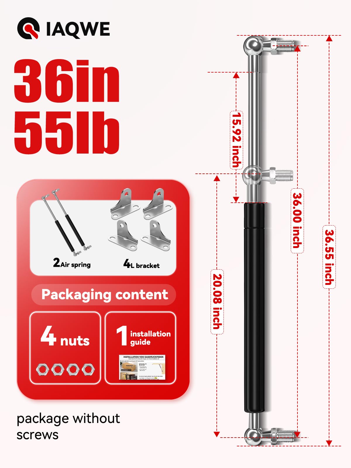Iaqwe 36Inch Gas Struts 55Lbs/245N Springs Shocks Lift Support With L-Type Mounts For For Tv Cabinet Boat Cover Cabinet Trap Doo