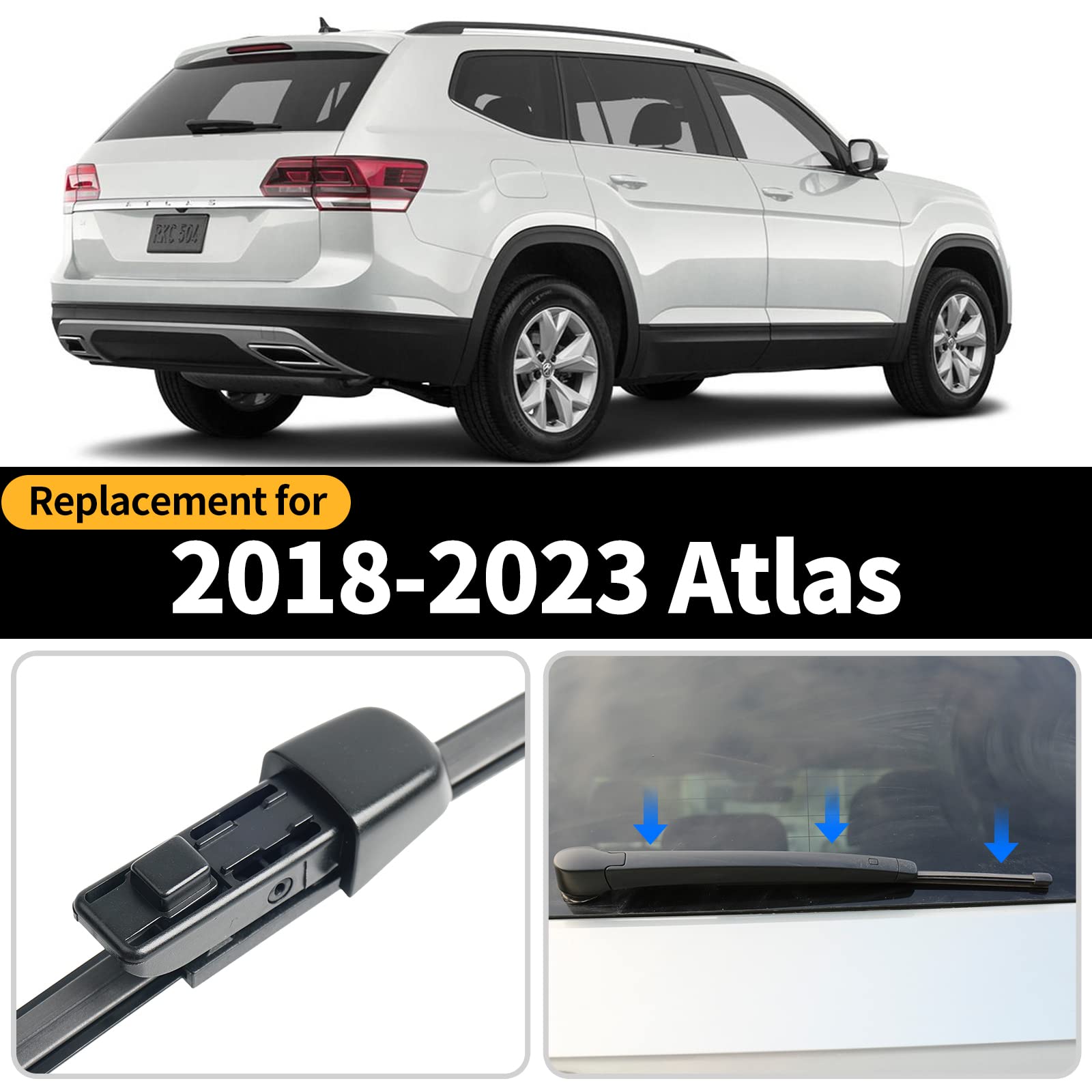 Gardimu Rear Wiper Blade Assembly, Back Windshield Wiper Blades Arm Accessories Replacement For Volkswagen Atlas 2018-2024, Rear Wiper Blade And Arm Set For 2018 2019 2020 2021 2022 2023 2024