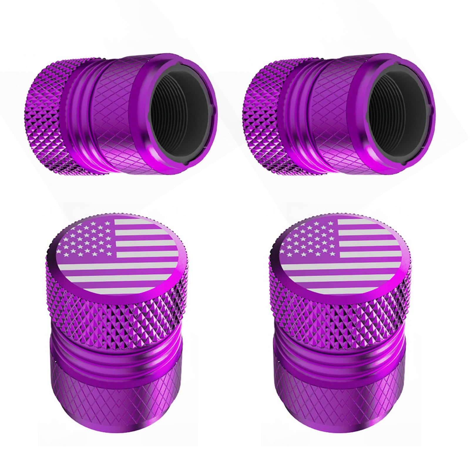Tire Valve Stem Caps - 4 Pack Anti-Corrosion Premium Anodized Alloy Tyre Air Valve Caps American Flag For Car Suv Bike Purple