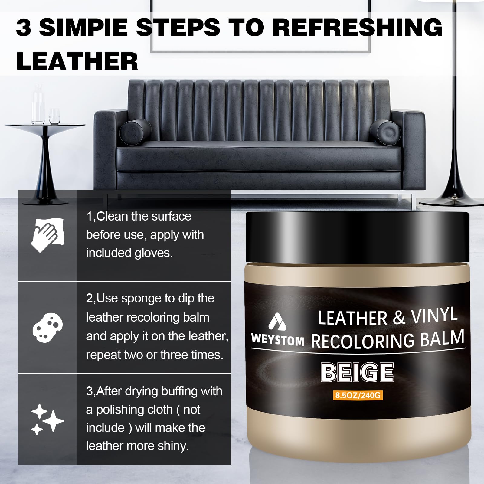 Leather Recoloring Balm - Beige Leather Repair Kit For Furniture, Dye, Recolor, Renew, Repair & Restore Aged, Faded, Cracked, Pe
