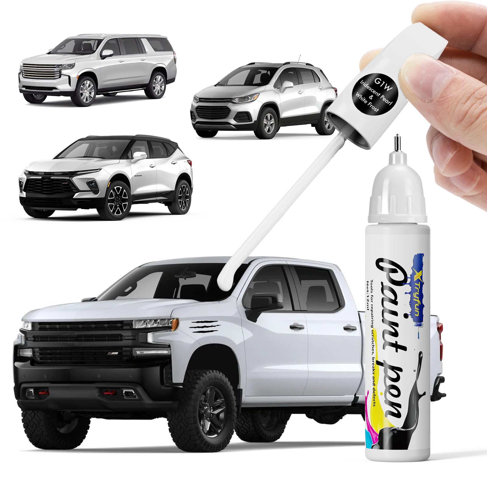 XTryfun G1W/WA140X Iridescent Pearl/White Frost Touch Up Paint Compatible with Chevrolet, DIY Car Paint Scratch Repair, Automoti
