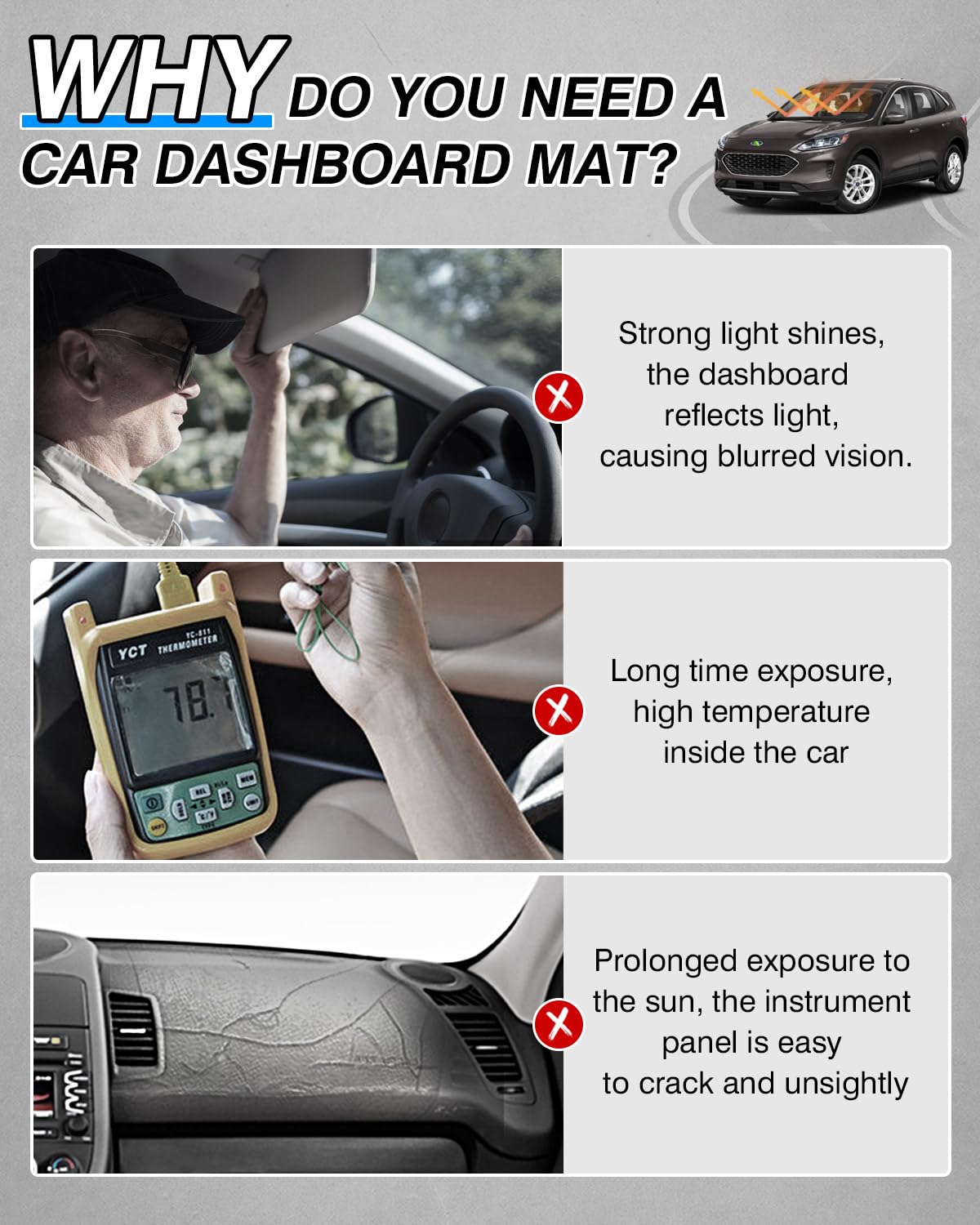 Cartist Dashboard Cover Custom Fit for Ford Escape 2020 2021 2022 2023 2024 2025 (Without HUD) Accessories Dash Cover Mat Pad No