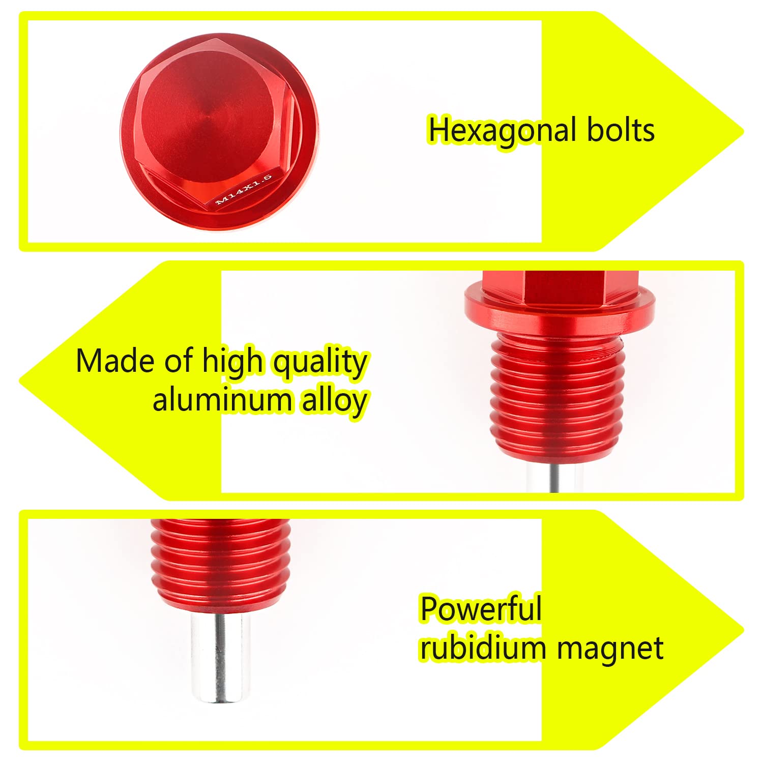 M14 x1.5 Magnetic Oil Drain Plug with Oil Drain Plug Gaskets Car Parts Kit Compatible with Most Ford,GM,Hyundai,KIA and Accord,C