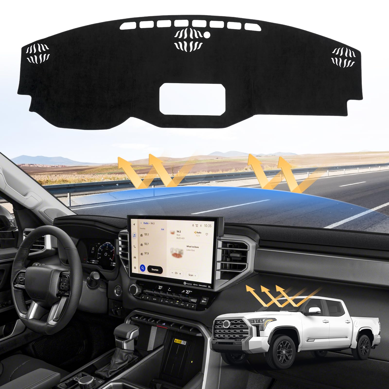 Sunsdrew Dash Cover For 2025 2024 2023 2022 Toyota Tundra Dashboard Cover Mat For Tundra Accessories Sun Shade Tundra Suede Dash