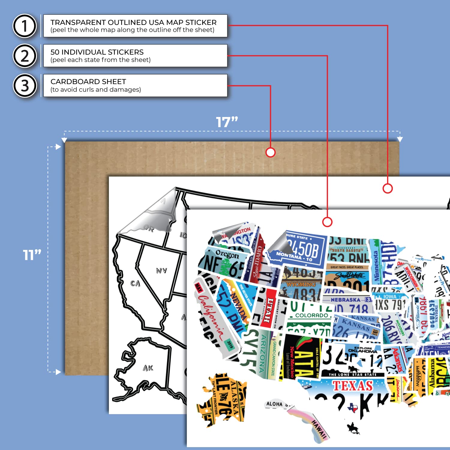 Rv State Travel Usa Map Vinyl Sticker - Camper Trailer Decals For Window With State Flag - Road Trip Map Of America - Waterproof, Uv Protection For Window, Door Or Wall (License Plate)