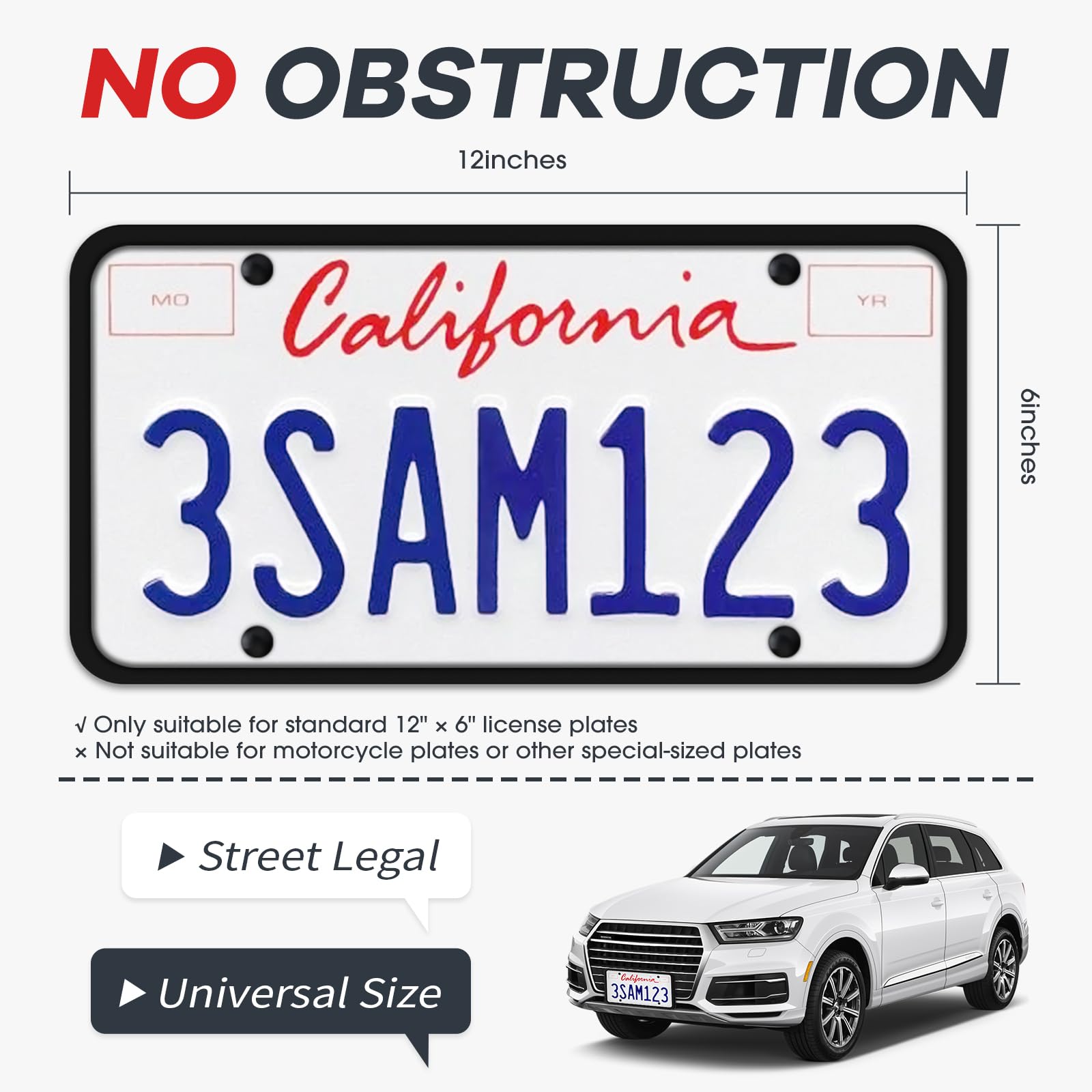 Aujen Silicone License Plate Frames - 2 Pack Black Side-Opening License Bracket Holder With Easy Installation, License Plate Cov