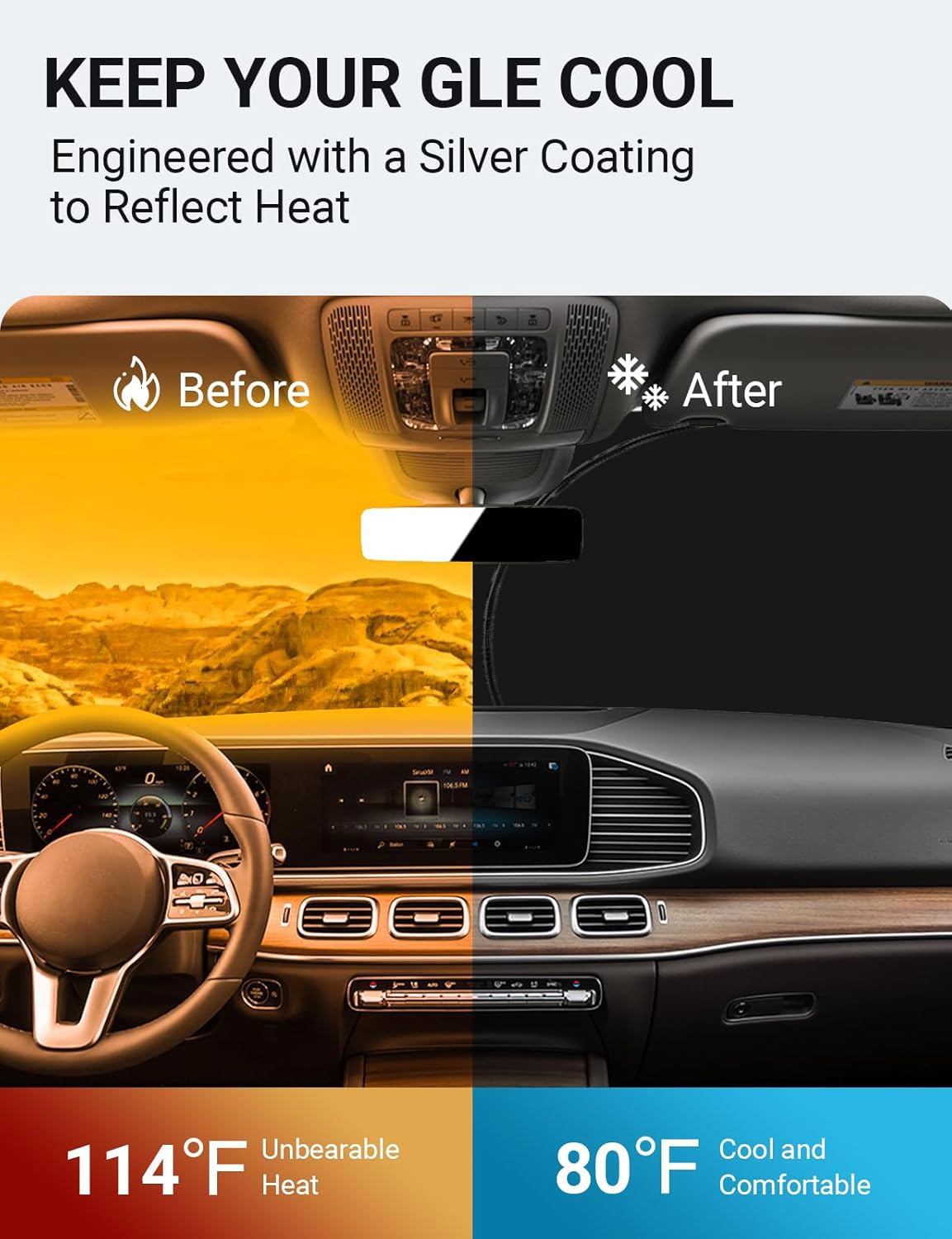 Proadsy 2025 Upgrade Windshield Sun Shade Custom Fit Mercedes Benz Gle 2020-2024 2025 4-Layer Foldable Front Sunshade Protector