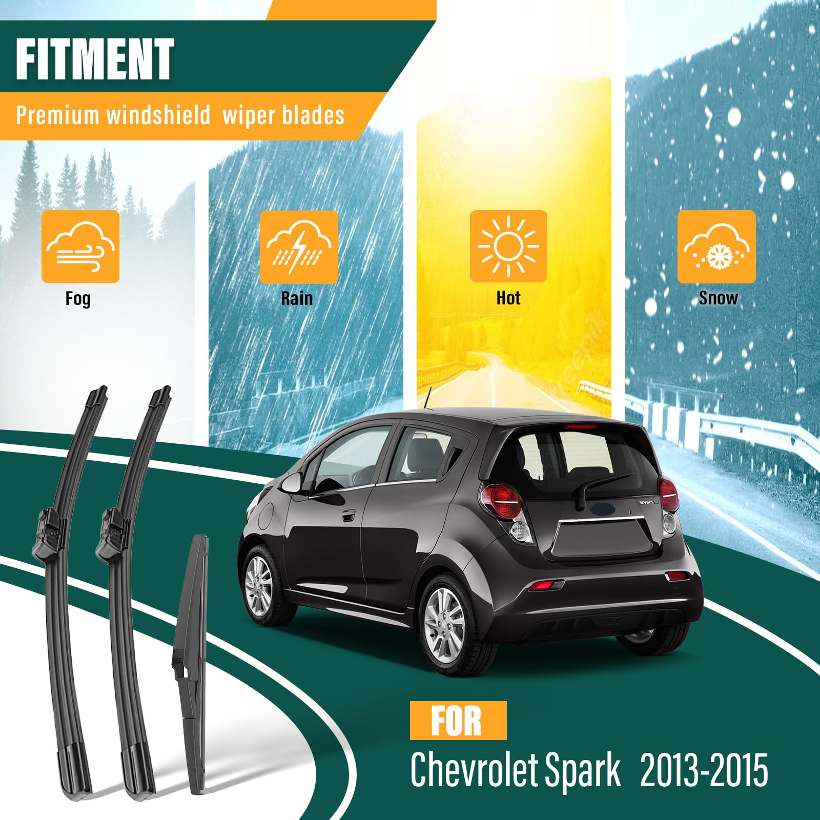 Kvq Windshield Wiper Blades Replacement For Chevy Chevrolet Spark 2013 2014 2015 Original Factory Quality Front Rear Wiper Blade