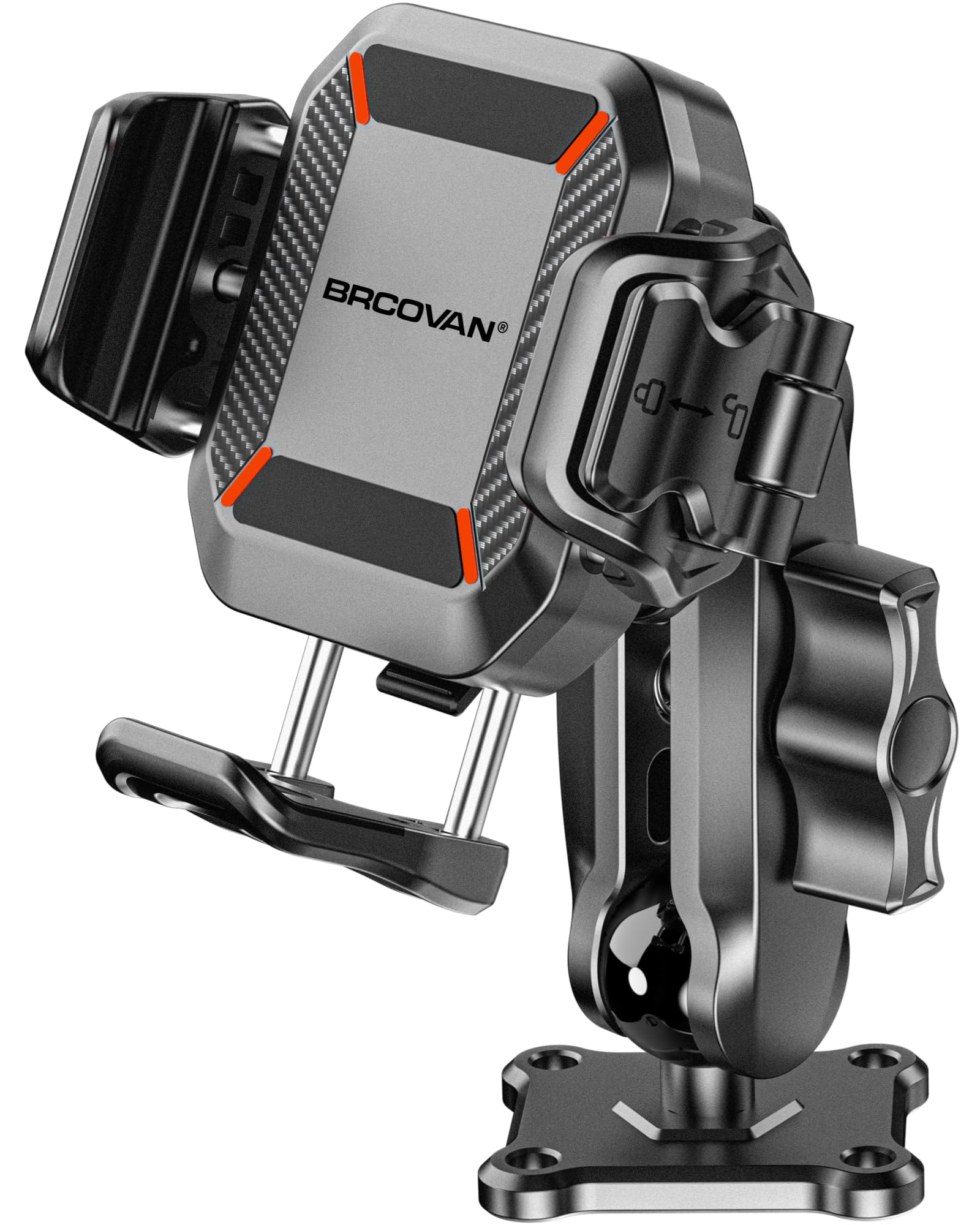 BRCOVAN Anti-Theft Phone Mount Holder with Vibration Dampener [1s Lock & Release] [Camera Friendly] with Aluminum Medium Arm & S