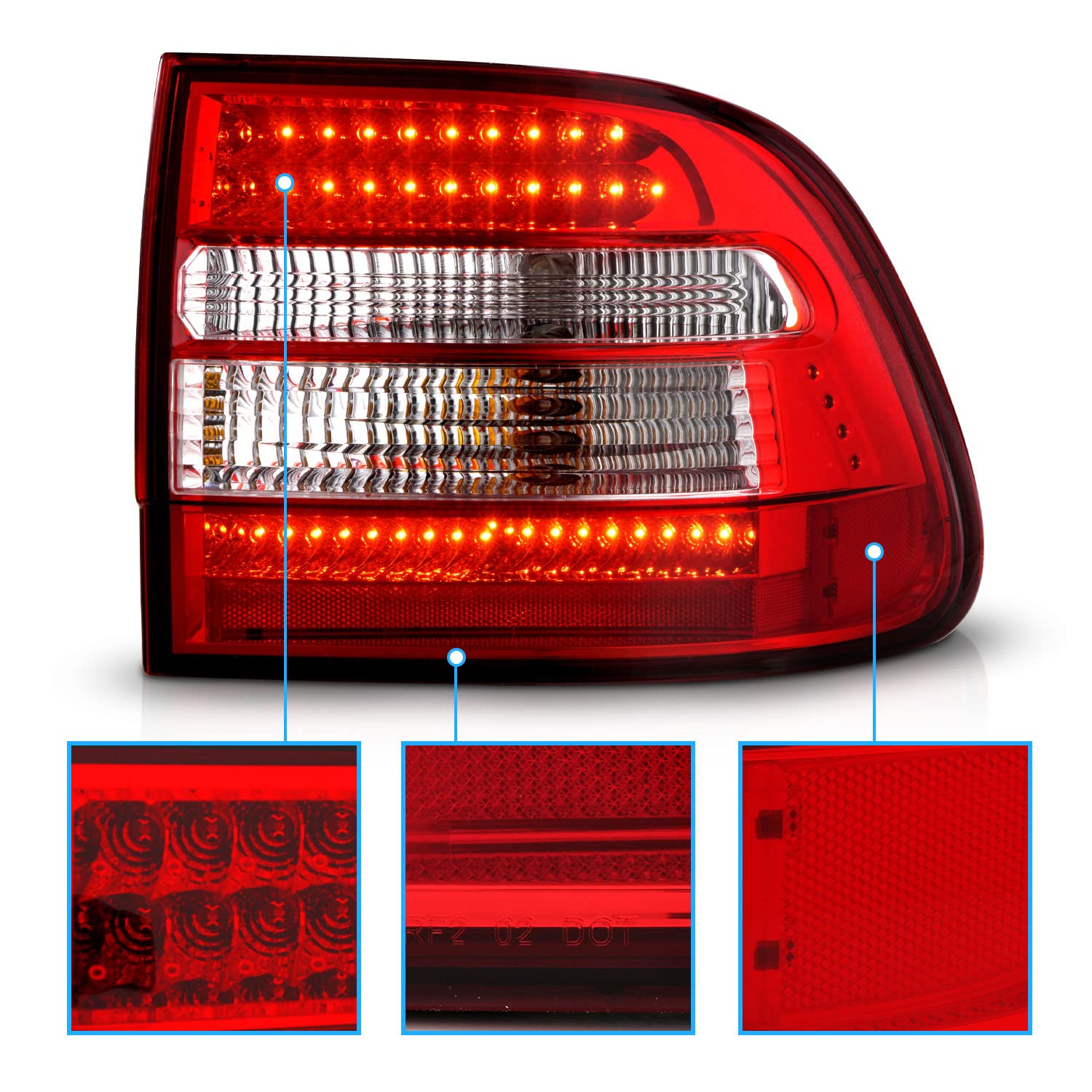 AmeriLite LED Tail Lights Pair for Porsche Cayenne SUV - Red, Driver & Passenger Side