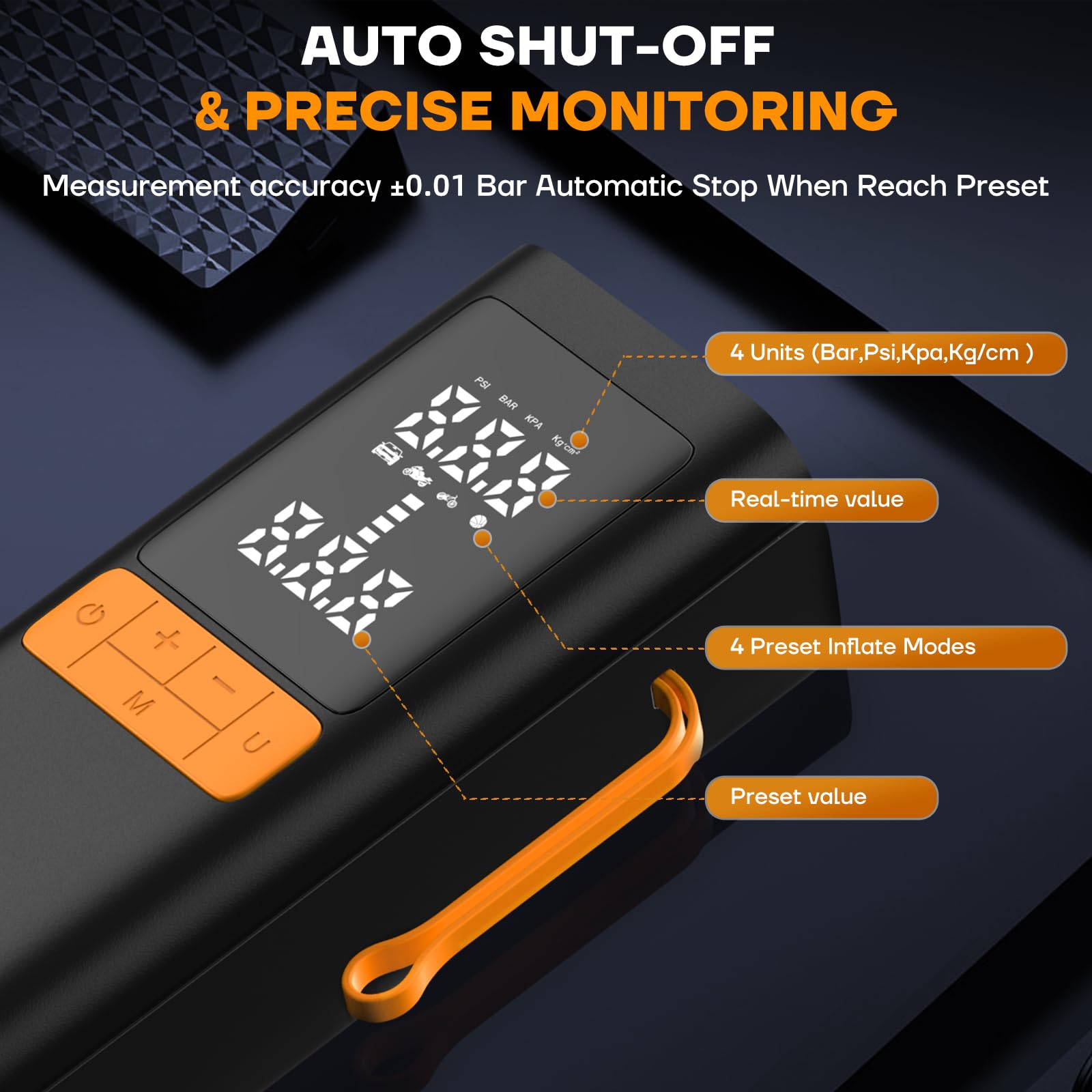 Tire Inflator Portable Air Compressor, 150PSI&12V DC Air Pump for Car Tires, Portable Tire Inflator with LED Light/Digital Press