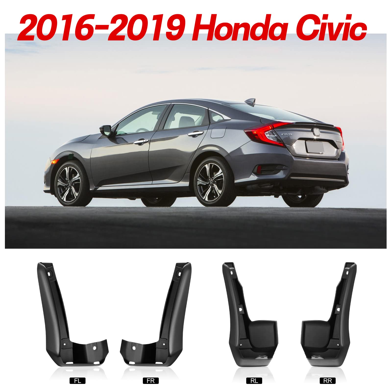 Bdfhyk Mud Flaps Splash Guards 4Pcs Front & Rear Side Mud Guards Compatible For 2016-2019 Honda Civic Without Oem Fender Flares