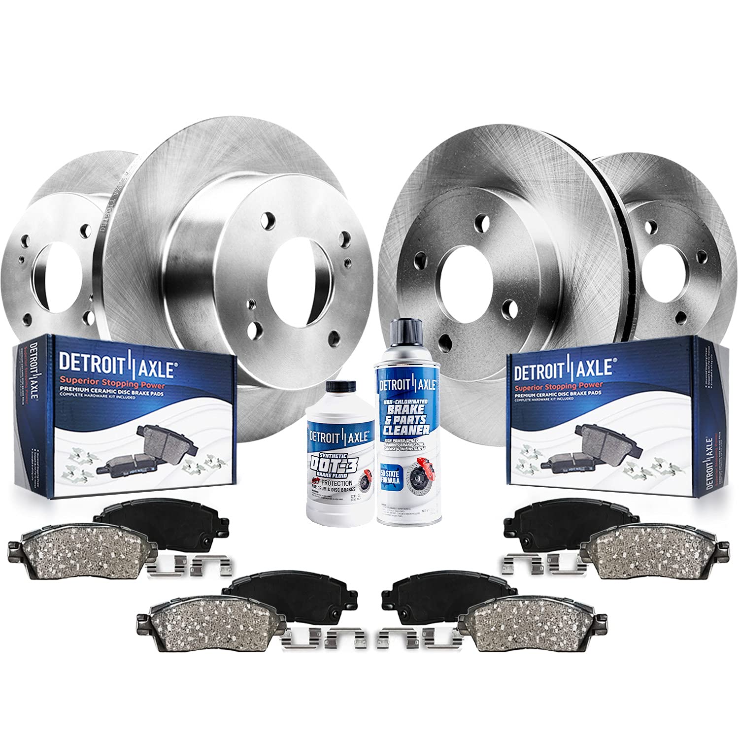 Detroit Axle - 4 Lug Brake Kit for 1993-2001 Nissan Altima, 2000-2001 Sentra, 1999 2000 INFINITI G20, Brake Rotors and Ceramic B