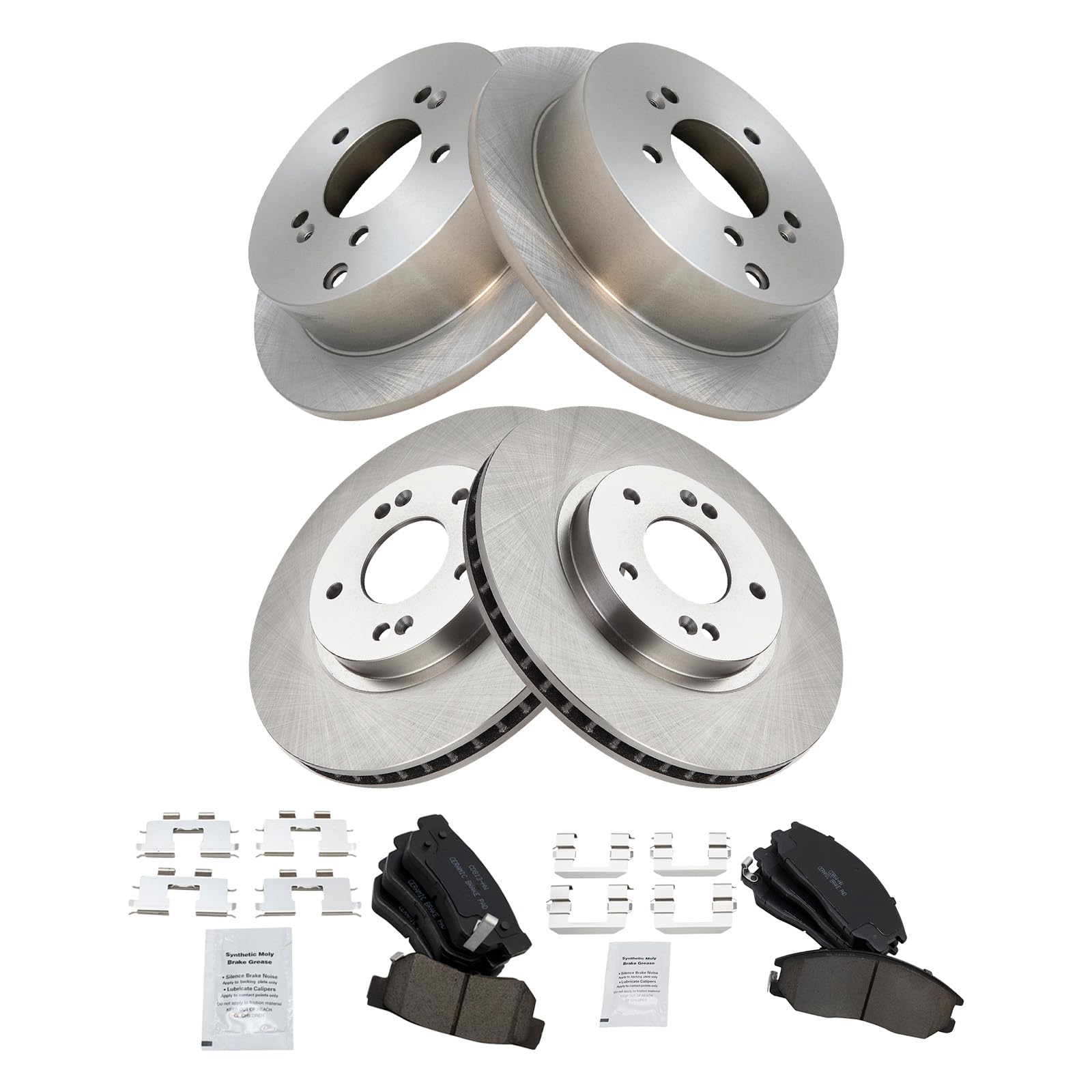 Trq Front And Rear Brake Pad & Rotor Kit Brake Pads Brake Rotor Ceramic Compatible With 2001-2006 Hyundai Santa Fe