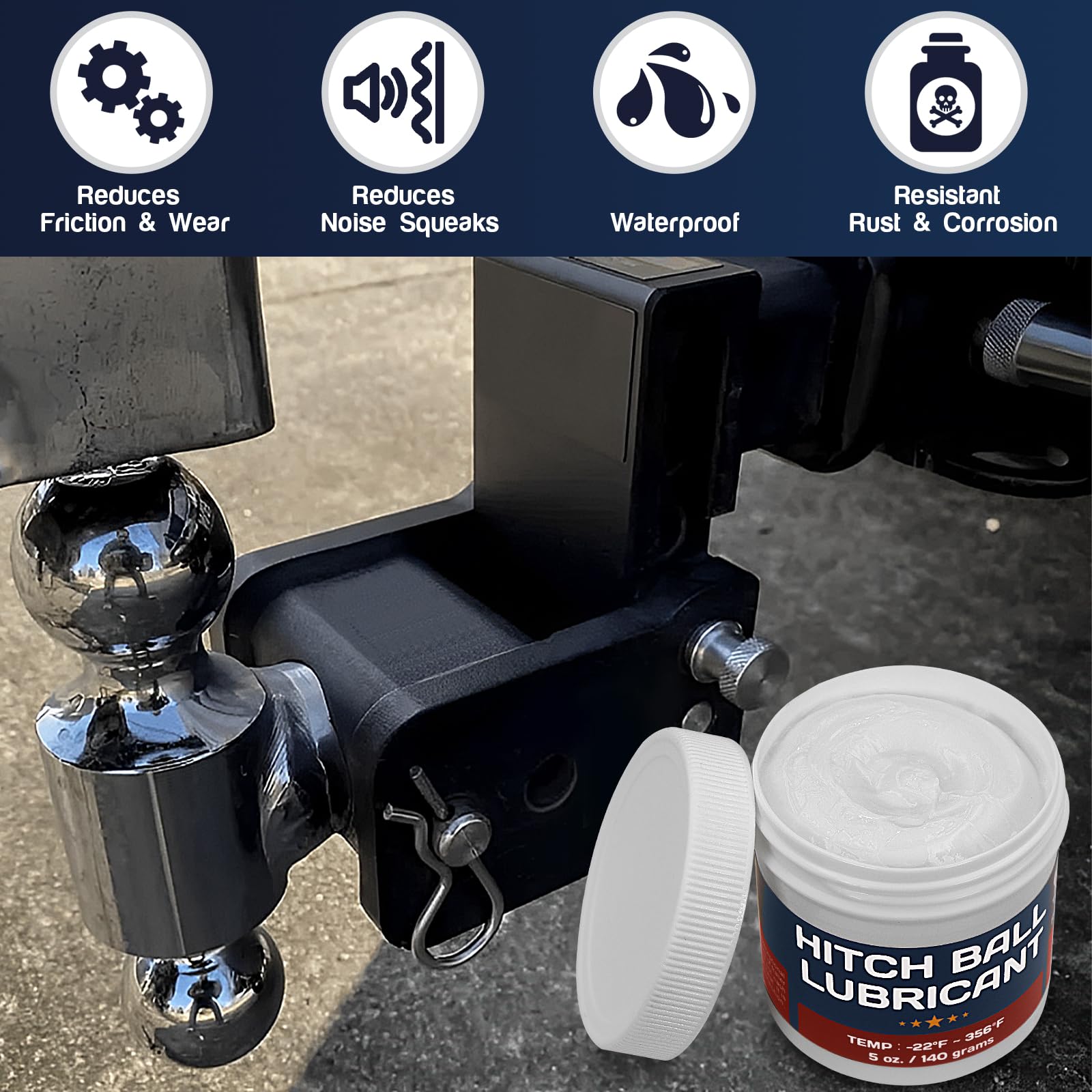 BTAS Trailer Hitch Ball Lubricant Waterproof Grease with PTFE 5oz,Reduces Friction & Wear & Noise on Tow Hitch Mount Balls,King