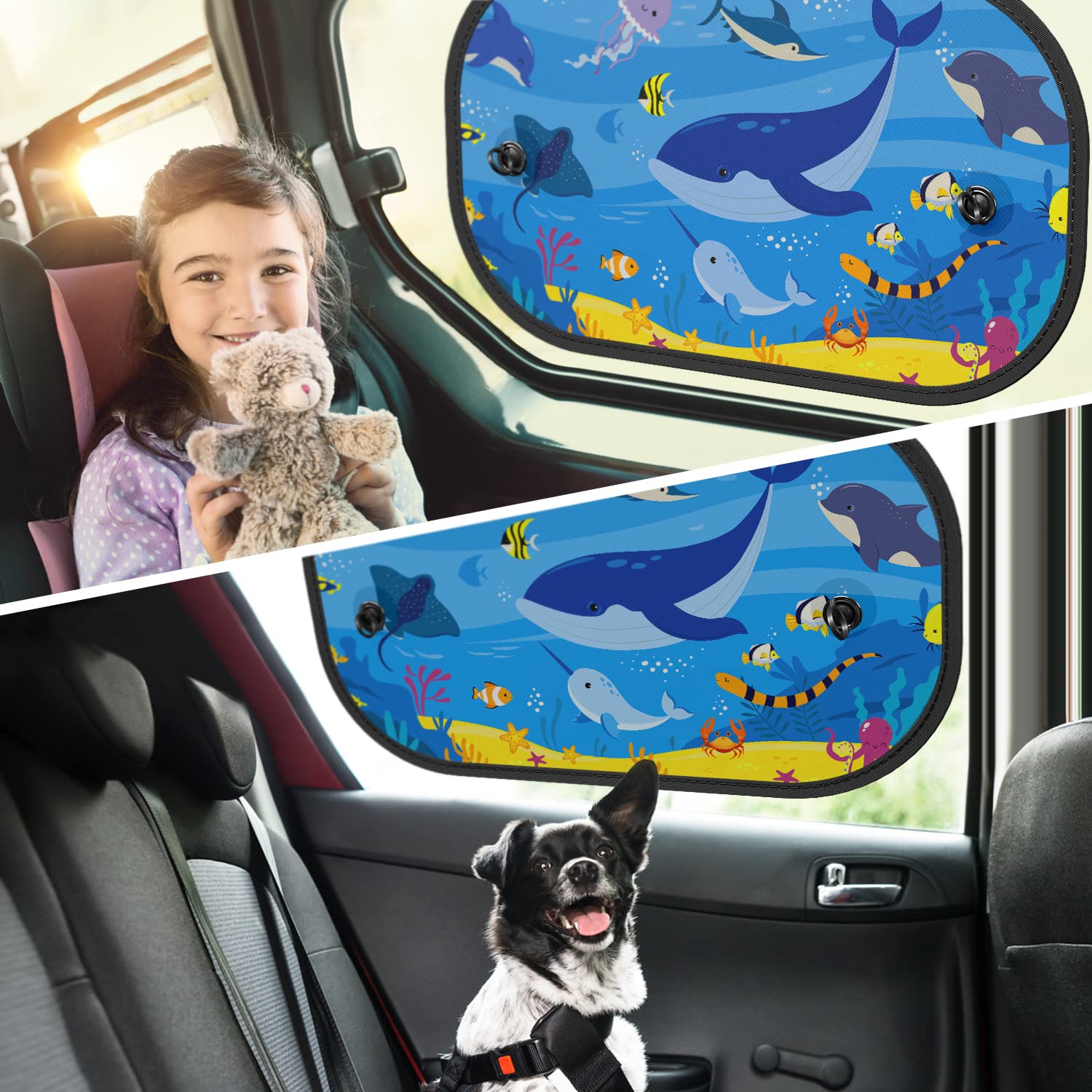 Diza100 Car Window Shade For Baby 2 Pack Car Sun Shade Side Auto Sunshades 20 ''X12 '' With Blue Ocean Pattern Sun And Uv Protec