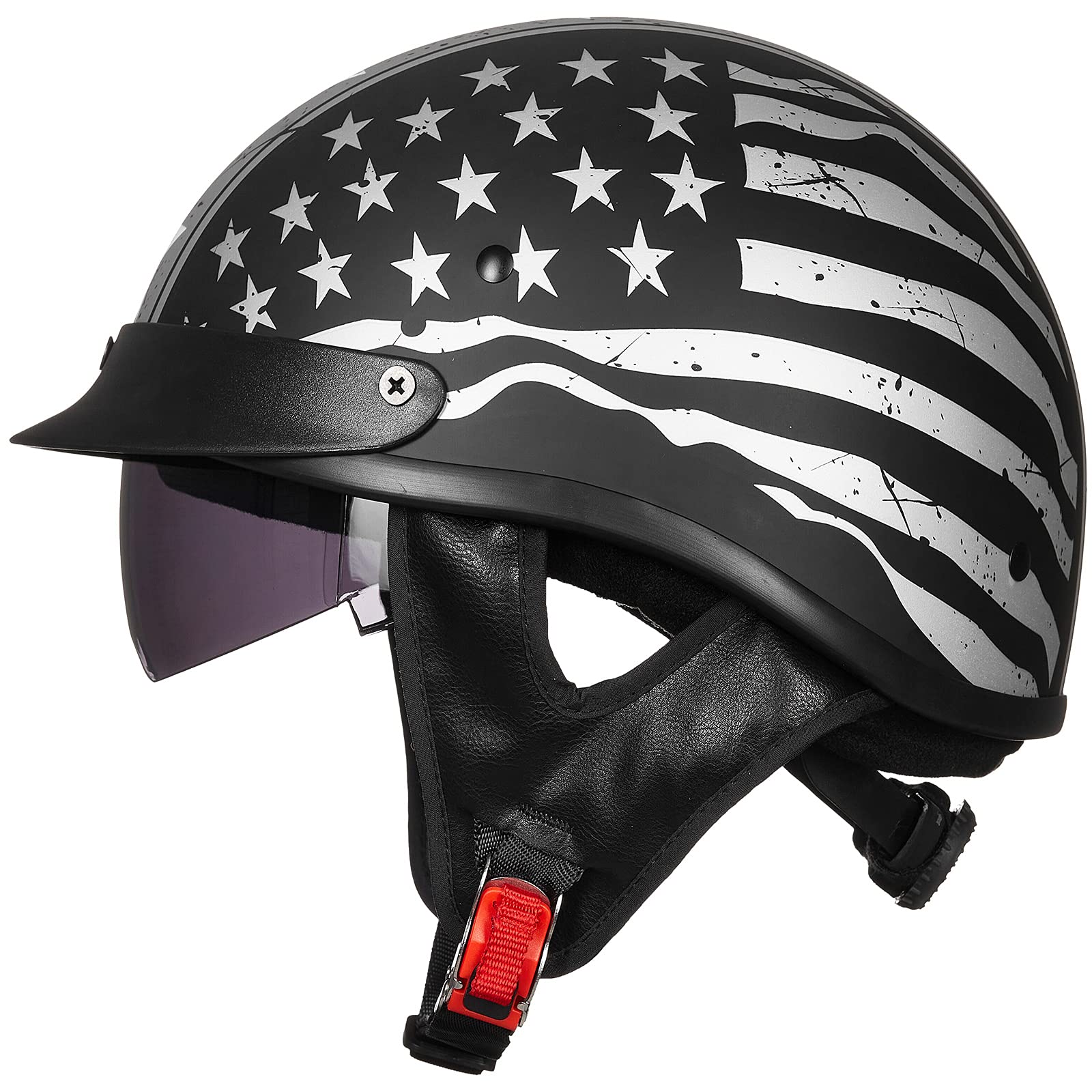 Ilm Half Helmet Motorcycle Open Face Sun Visor Quick Release Buckle Dot Approved Cycling Motocross Suits Men Women 205V (L, Patr