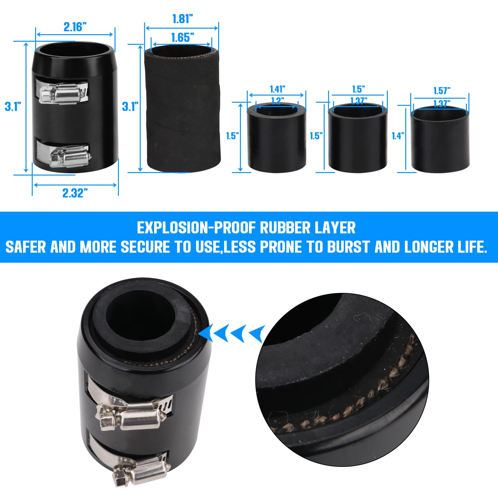 iRKY 48'' Flexible Radiator Hose Stainless Steel Universal Water Hoses Adapter Coolant Radiator Hose Kit With 4Pcs Chrome Caps (