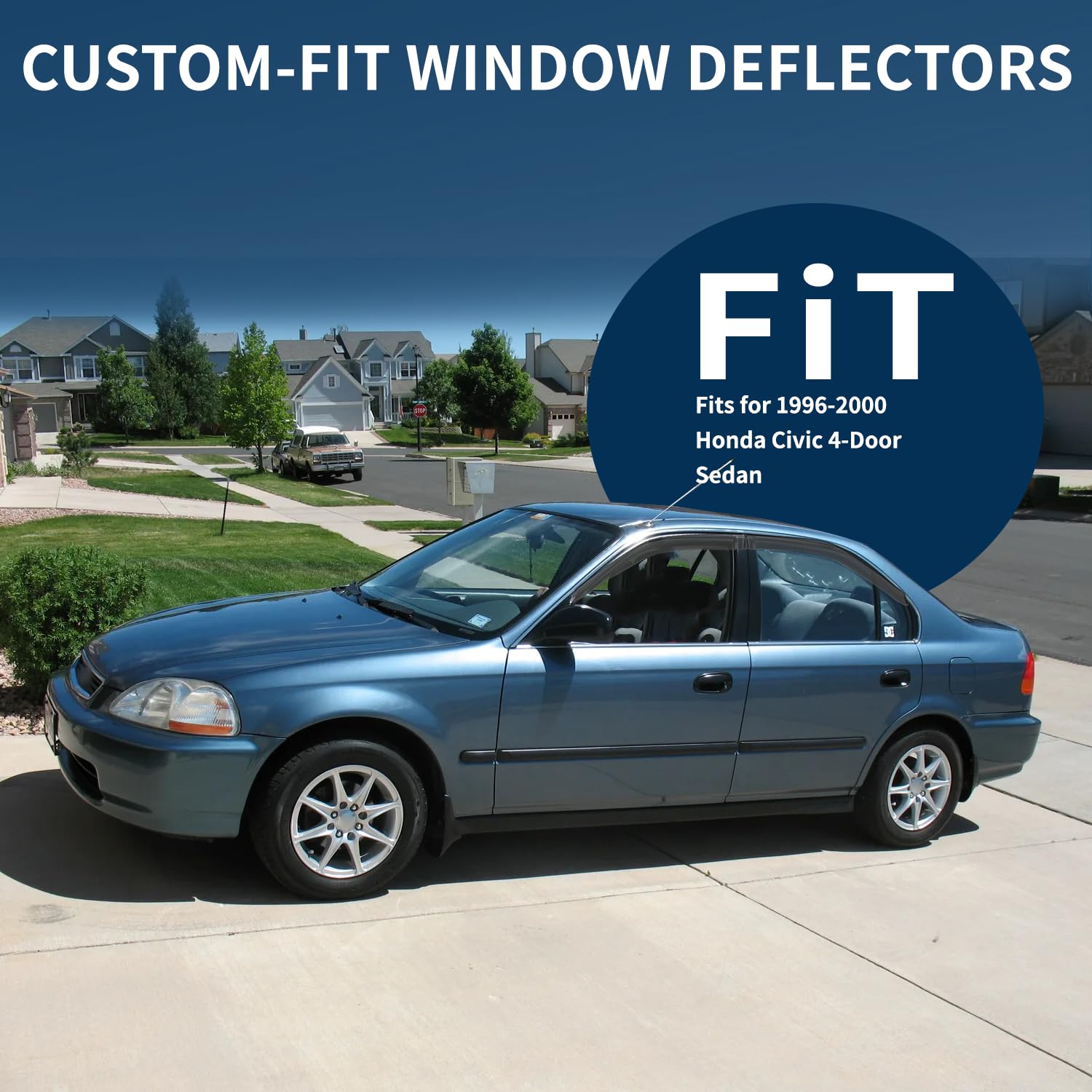 4PCS Rain Guards Window Visors Wind Deflector Fits for 1996-2000 Honda Civic 4-Door Sedan, Front & Rear Outside Mount Vent Shade