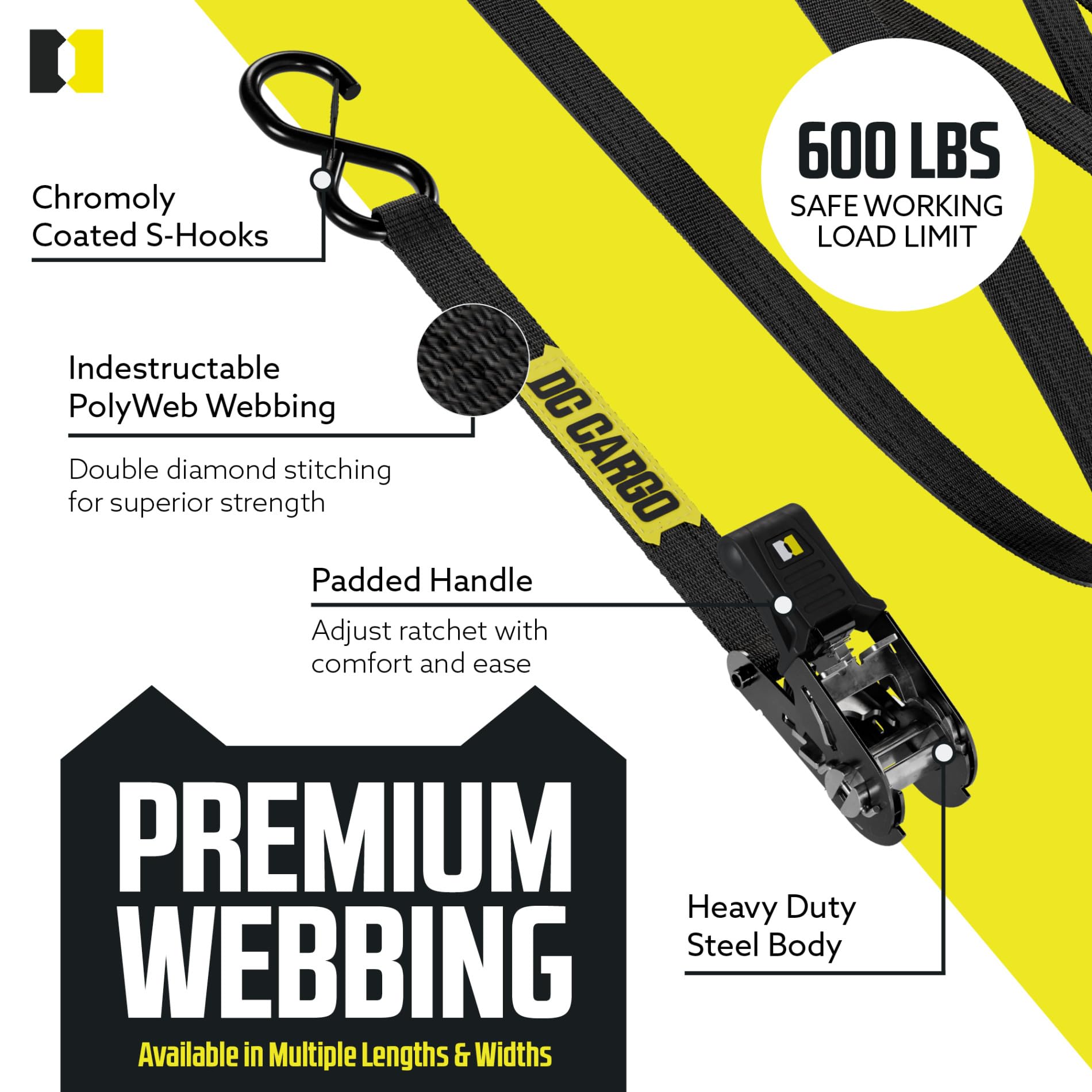 Motorcycle Tie Down Strap Kit, Includes (4) 1'' X 15' Ratchet Straps With (4) Soft Loops, Coated S Hooks & Padded Handles | 1,80