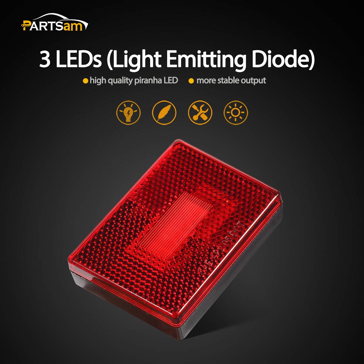 Partsam 4 Pcs(2Amber 2Red) Square Led Trailer Clearance Side Marker Light With Reflector Stud Mount 3Led, 2-4/5'' Rectangular Le