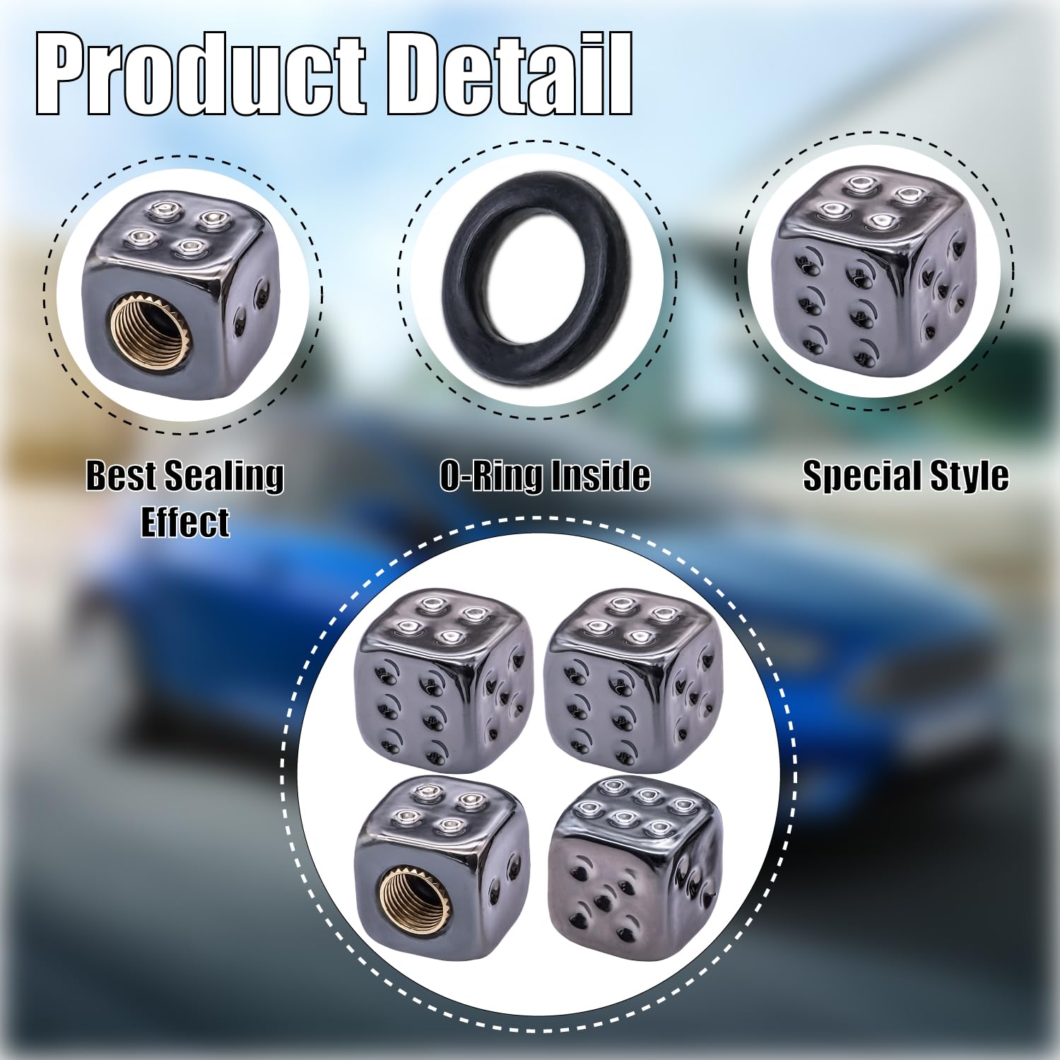 MEAJOO 8PCS Dice Tire Valve Stem Caps, Wheels Tire Air Caps with O Rubber Ring Accessories, Corrosion Resistant Leak-Proof, Univ